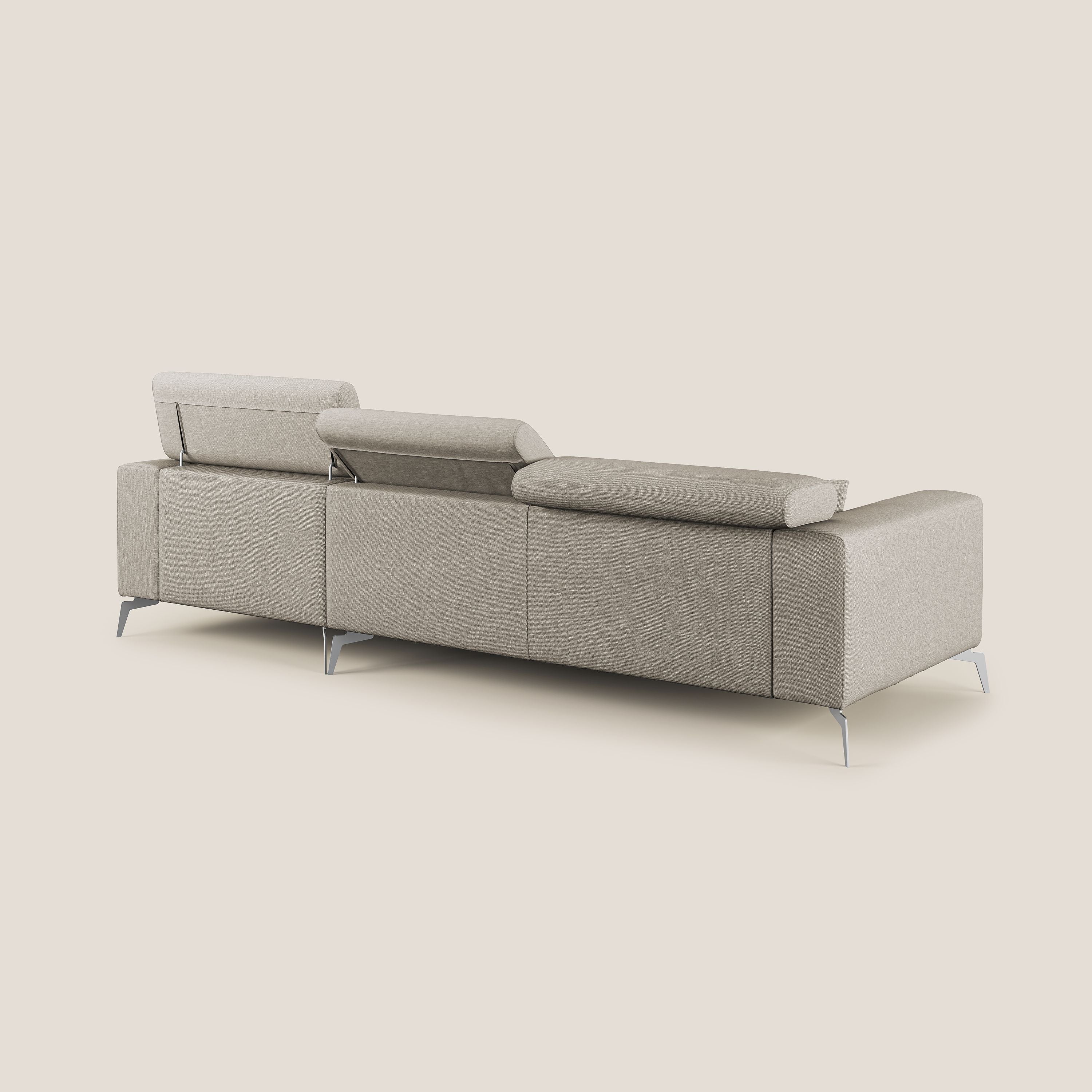 Blade Divano moderno angolare con poggiatesta reclinabili in tessuto impermeabile simil-cotone T13 panna - divani.store
