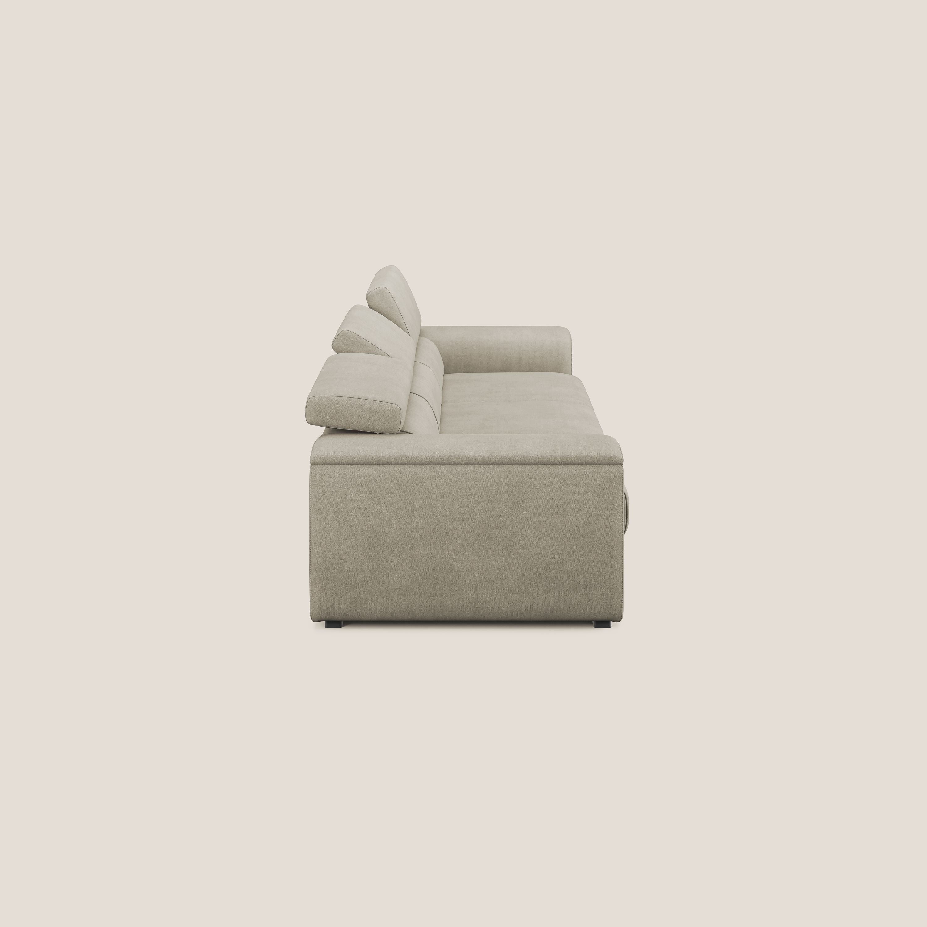 Zeno Divano con pouf estraibile poggiapiedi a 3 sedute in tessuto morbido impermeabile T02 panna - divani.store