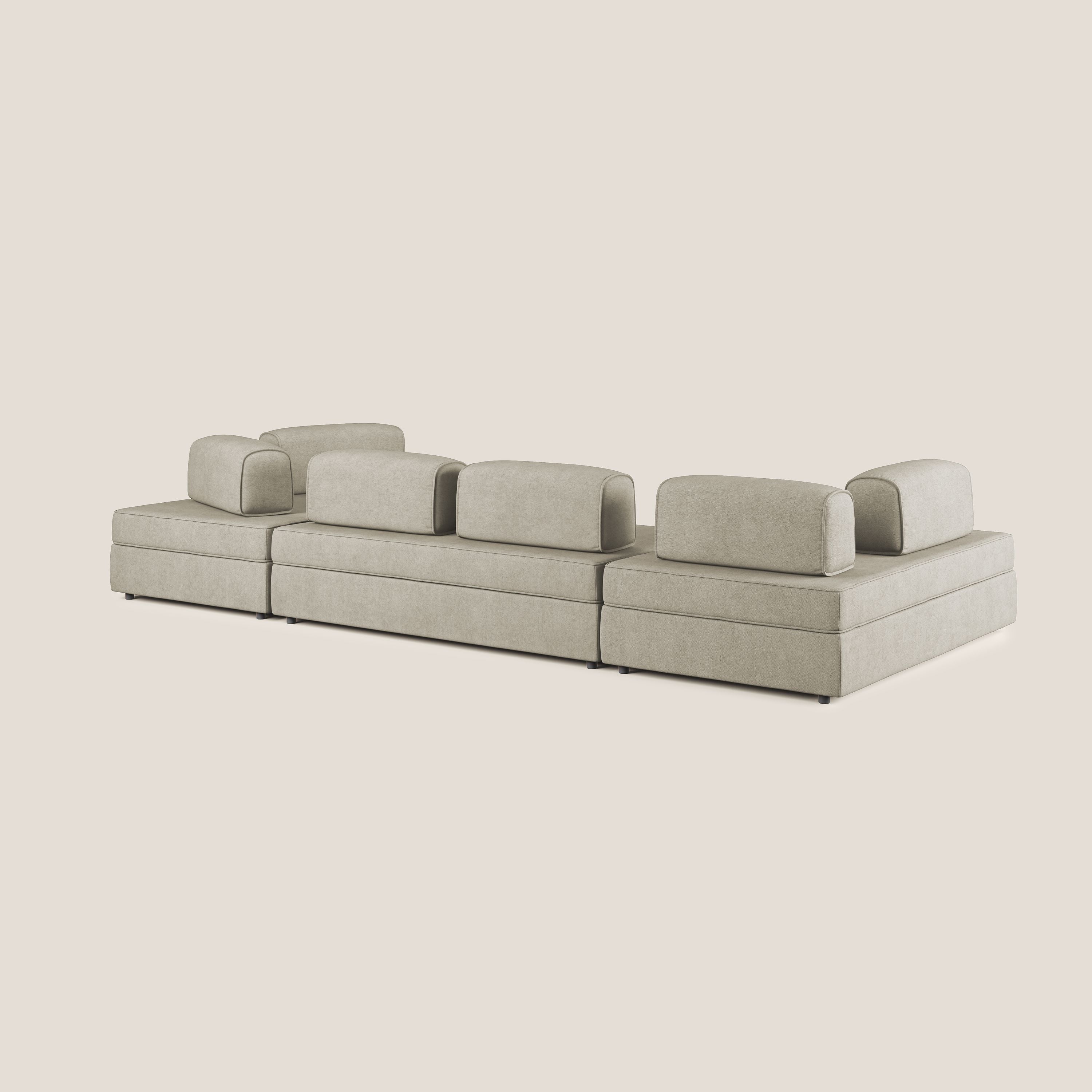 Liberty divano panoramico con pouf estraibile e schienali movibili in tessuto morbido impermeabile T02 panna - divani.store