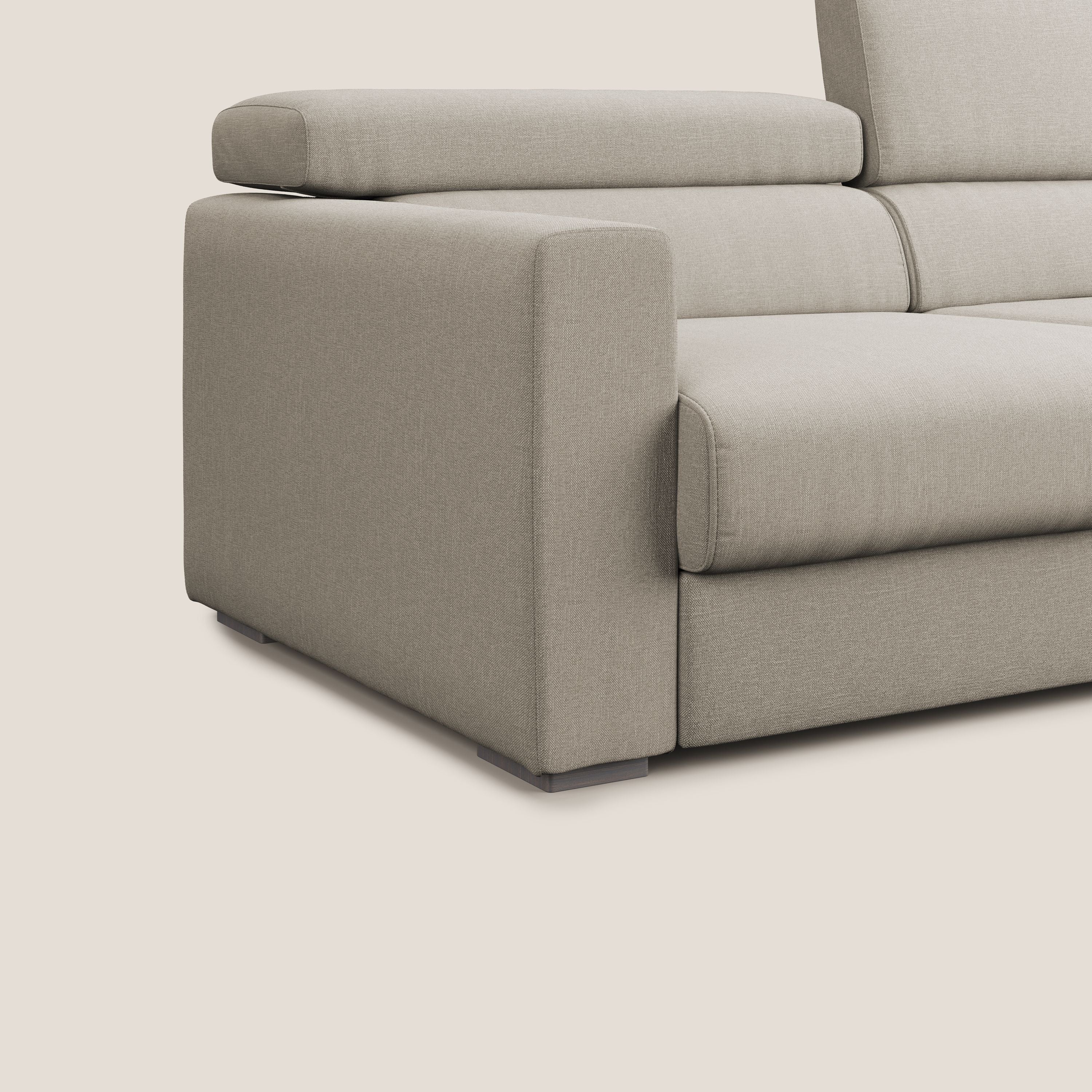 Dylan divano allungabile con pouf estraibile poggiapiedi in tessuto simil cotone impermeabile T13 panna - divani.store