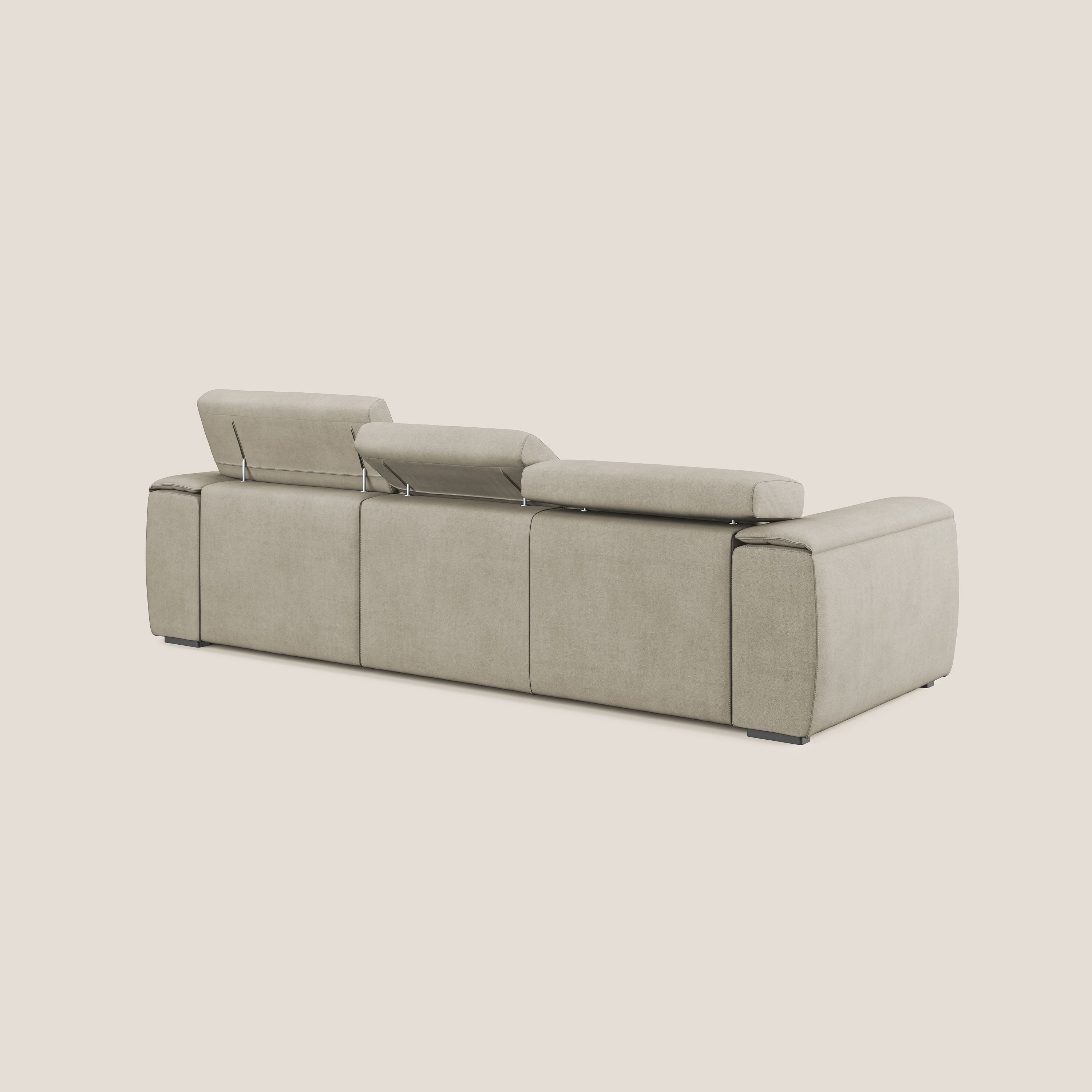 Zeno Divano con pouf estraibile poggiapiedi a 3 sedute in tessuto morbido impermeabile T02 panna - divani.store