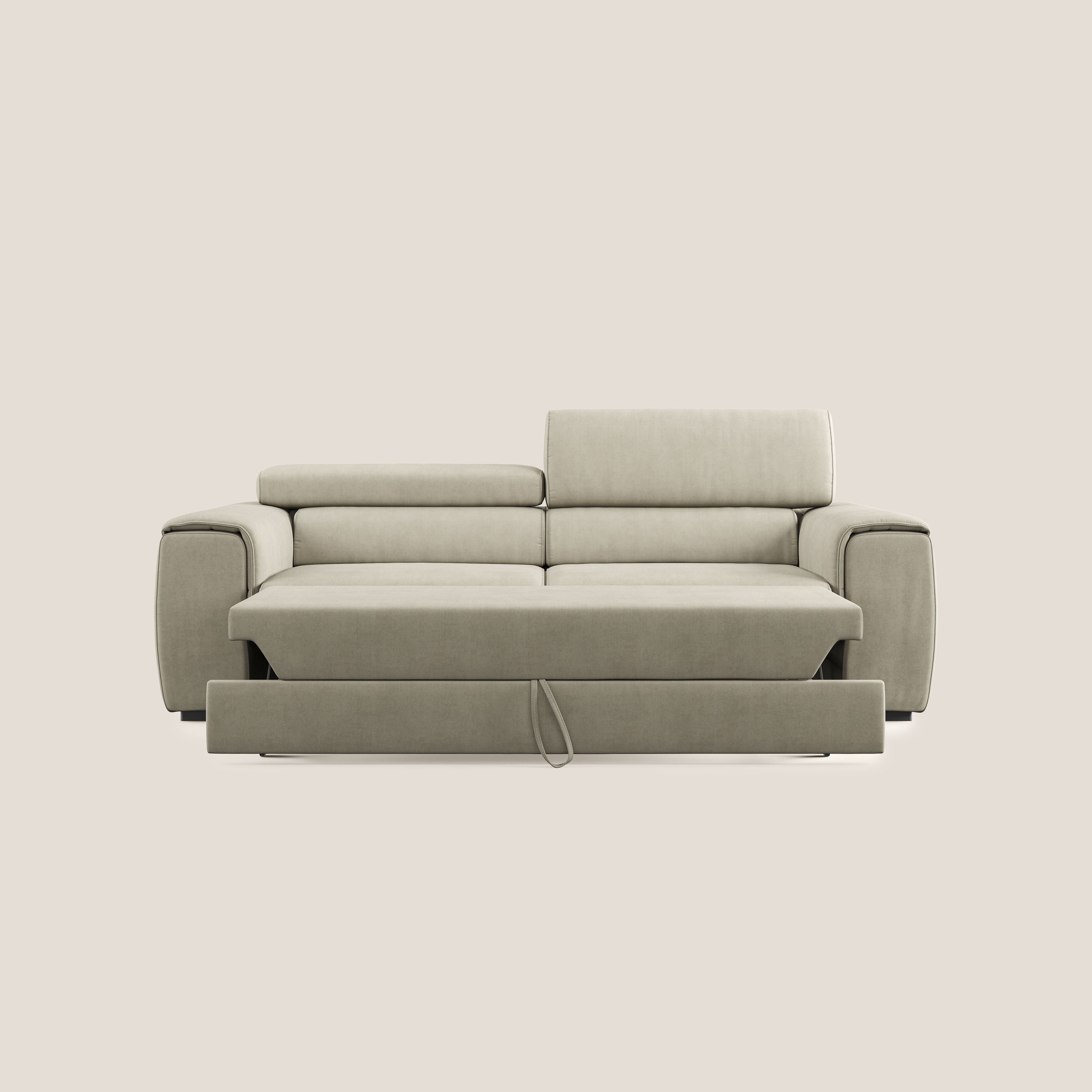 Zeno Divano con pouf estraibile poggiapiedi in tessuto morbido impermeabile T02 panna - divani.store