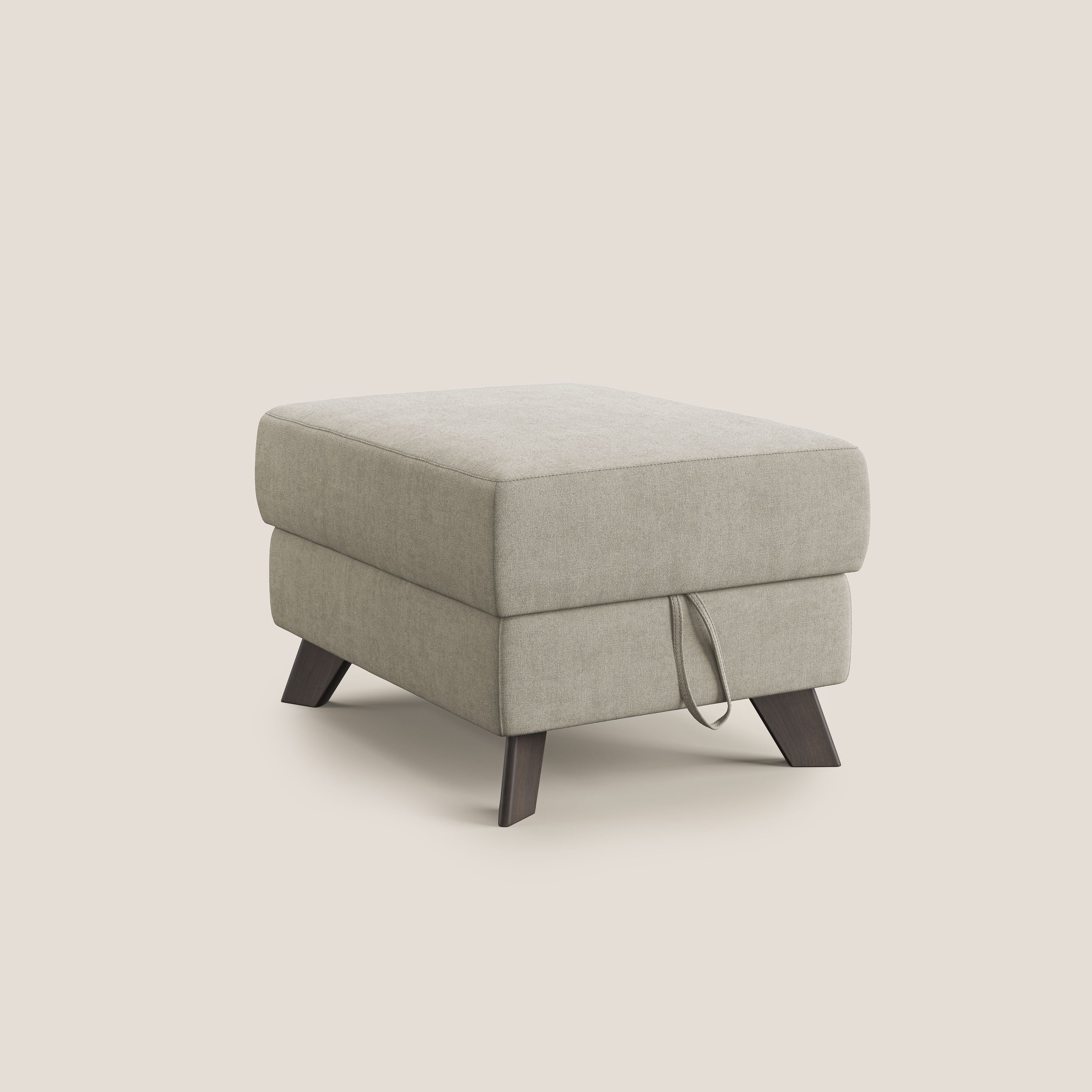 Moon Pouf contenitore e piedini alti in tessuto morbido impermeabile T02 panna - divani.store