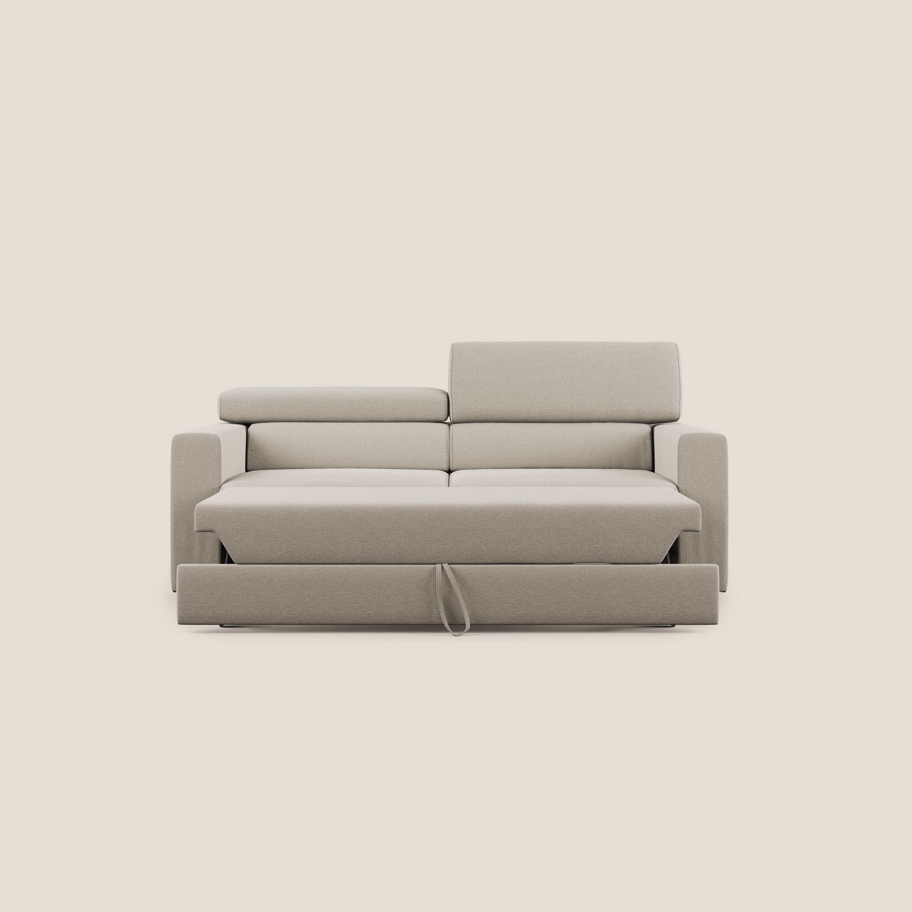 Dylan divano allungabile con pouf estraibile poggiapiedi in tessuto simil cotone impermeabile T13 panna - divani.store