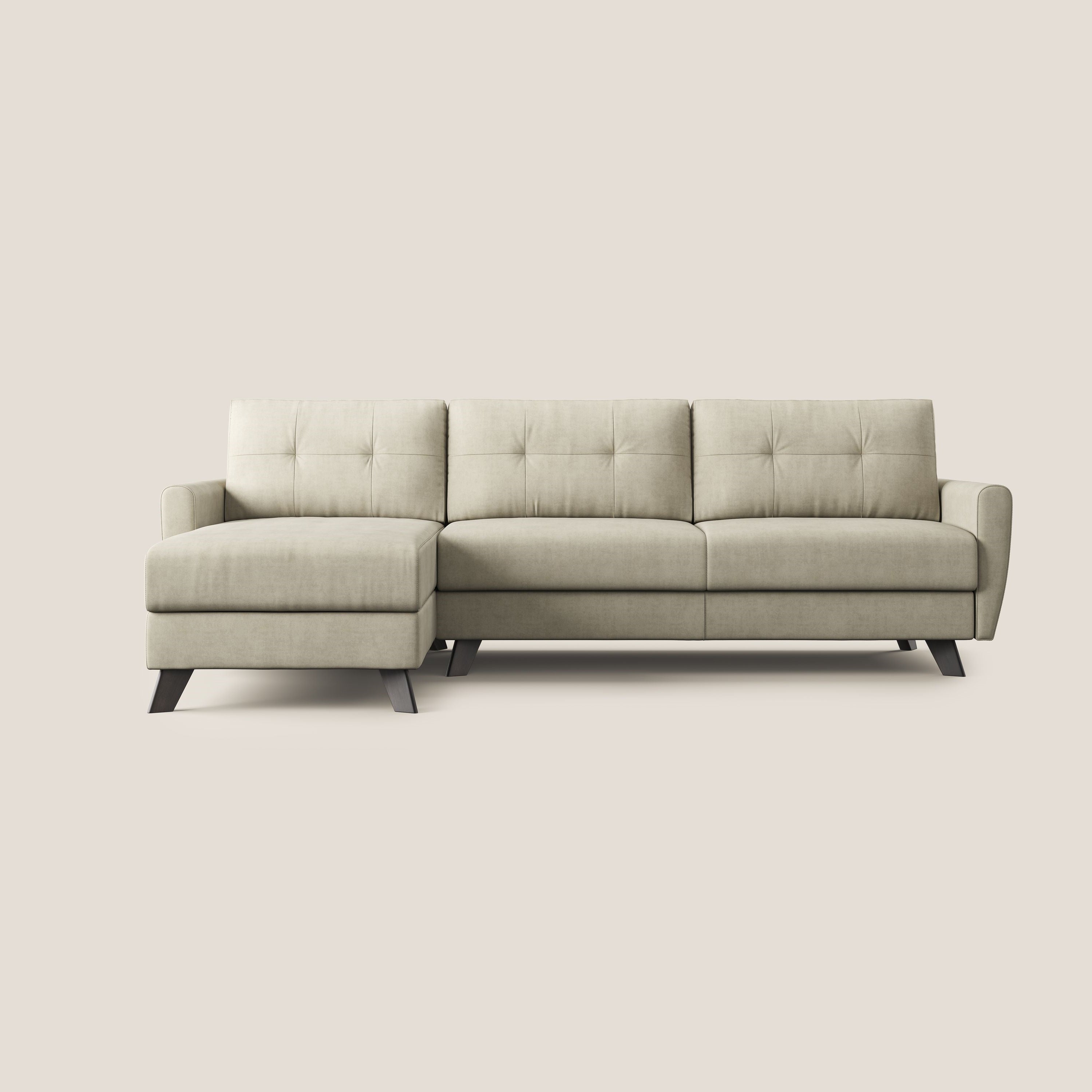 Callisto Divano letto angolare con penisola in tessuto morbido impermeabile T02 panna - divani.store