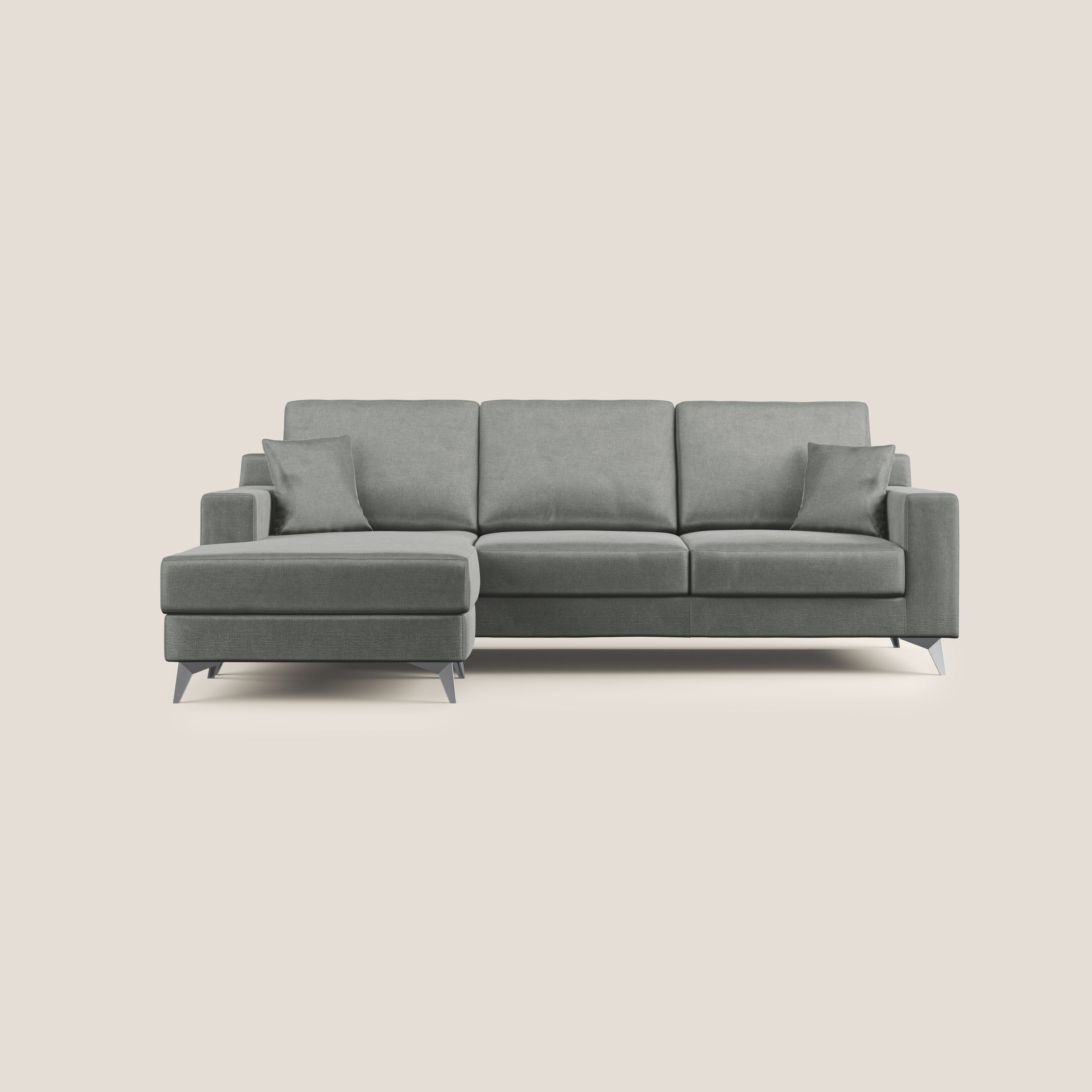 Michael divano moderno angolare con penisola in morbido velluto impermeabile T01 grigio chiaro - divani.store