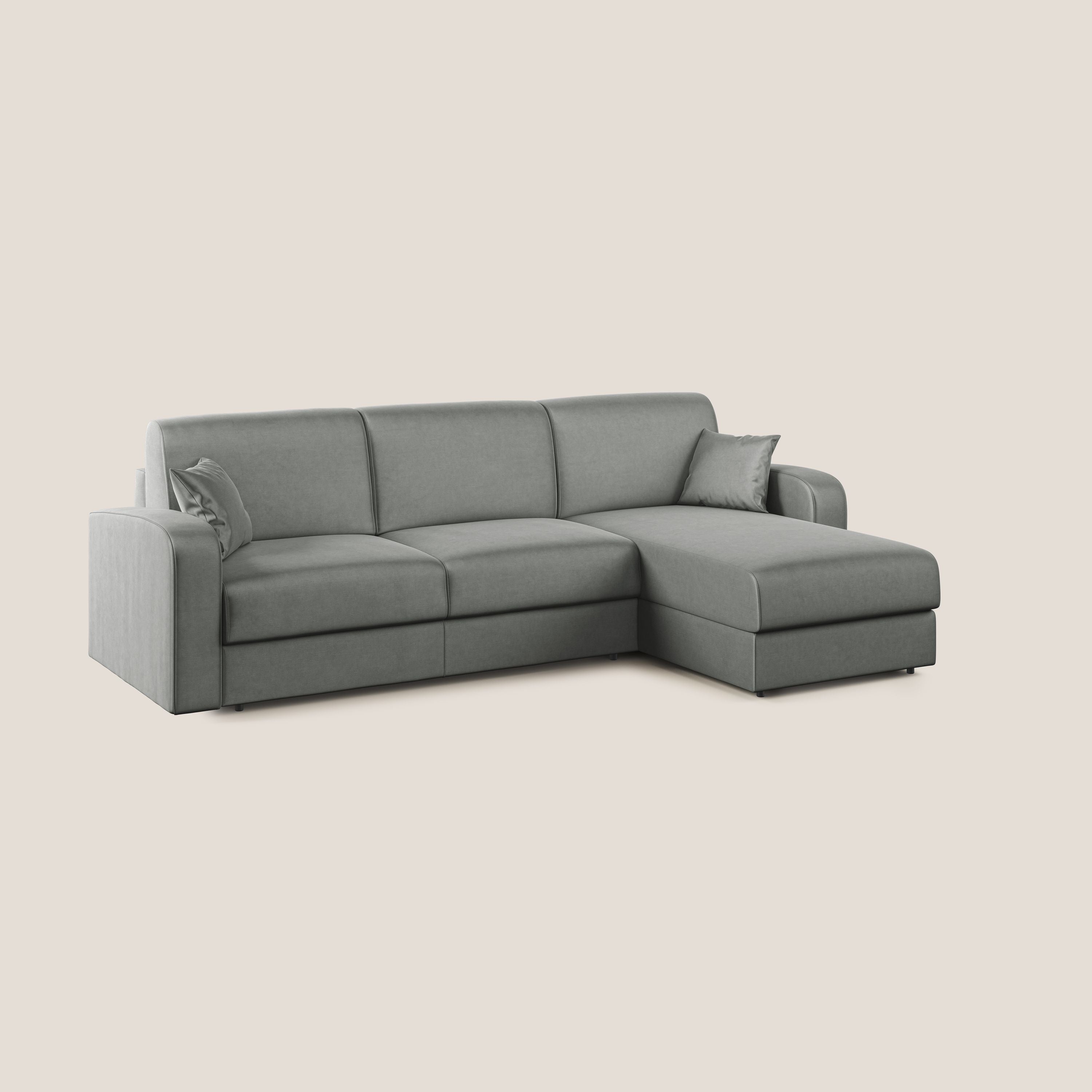 Lebron Divano letto angolare con penisola in velluto morbido T01 grigio chiaro - divani.store