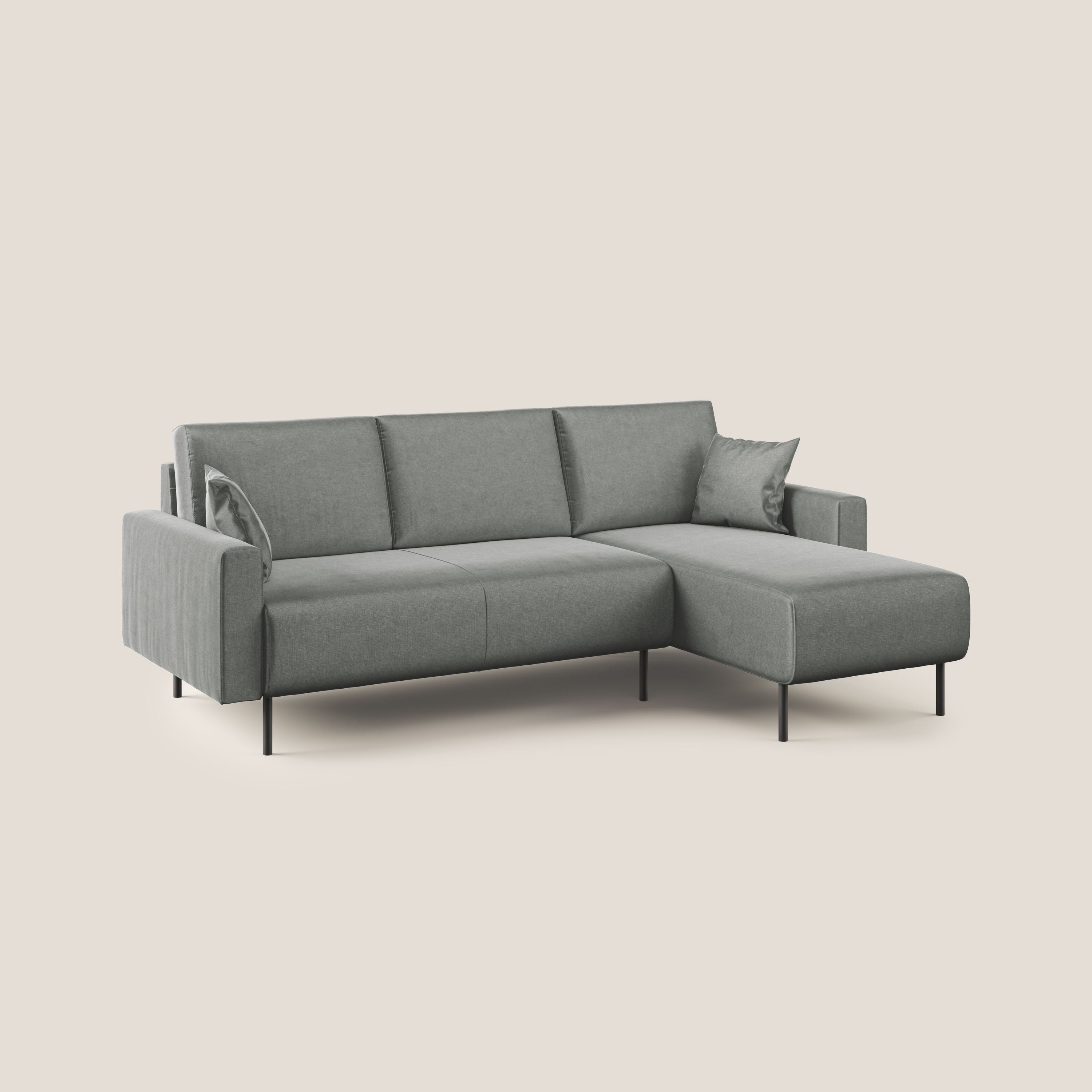 Arthur divano moderno angolare in velluto morbido impermeabile T01 grigio chiaro - divani.store