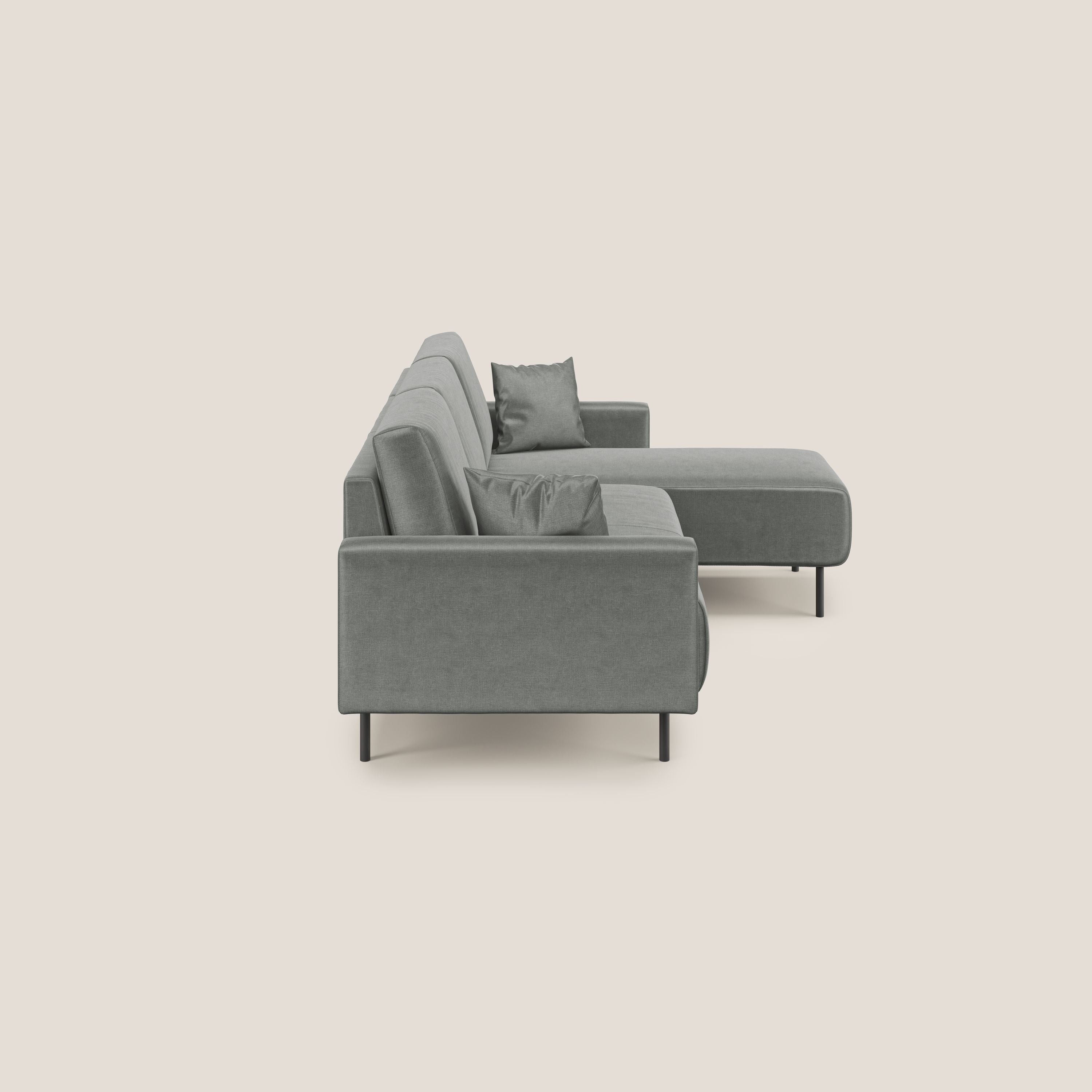 Arthur divano moderno angolare in velluto morbido impermeabile T01 grigio chiaro - divani.store
