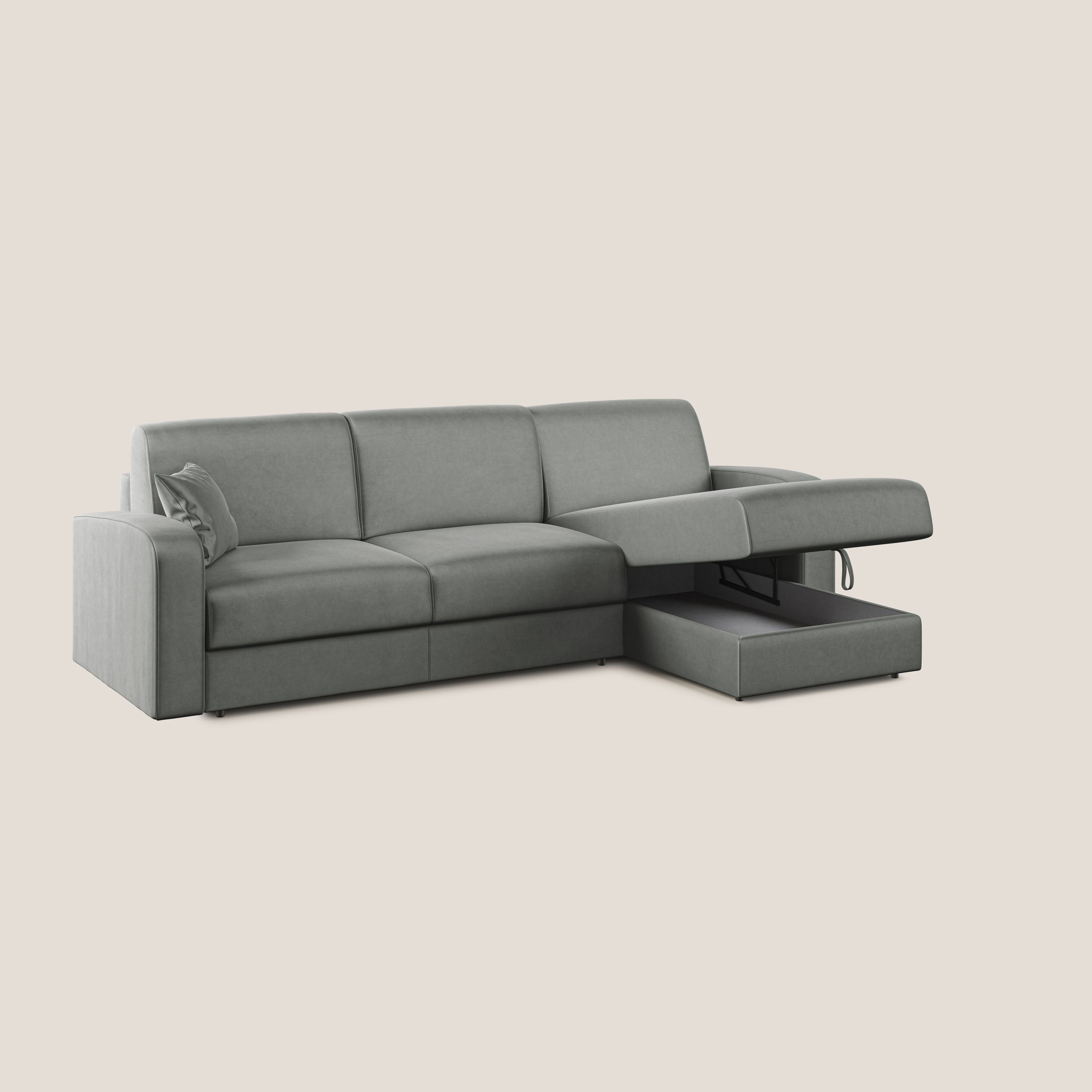 Lebron Divano letto angolare con penisola in velluto morbido T01 grigio chiaro - divani.store