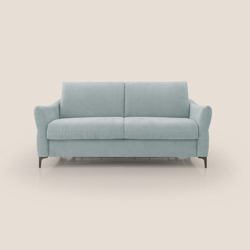 Dalia divano letto con materasso H18 cm e piedi alti in raffinato tessuto smacchiabile T17 verde acqua - divani.store