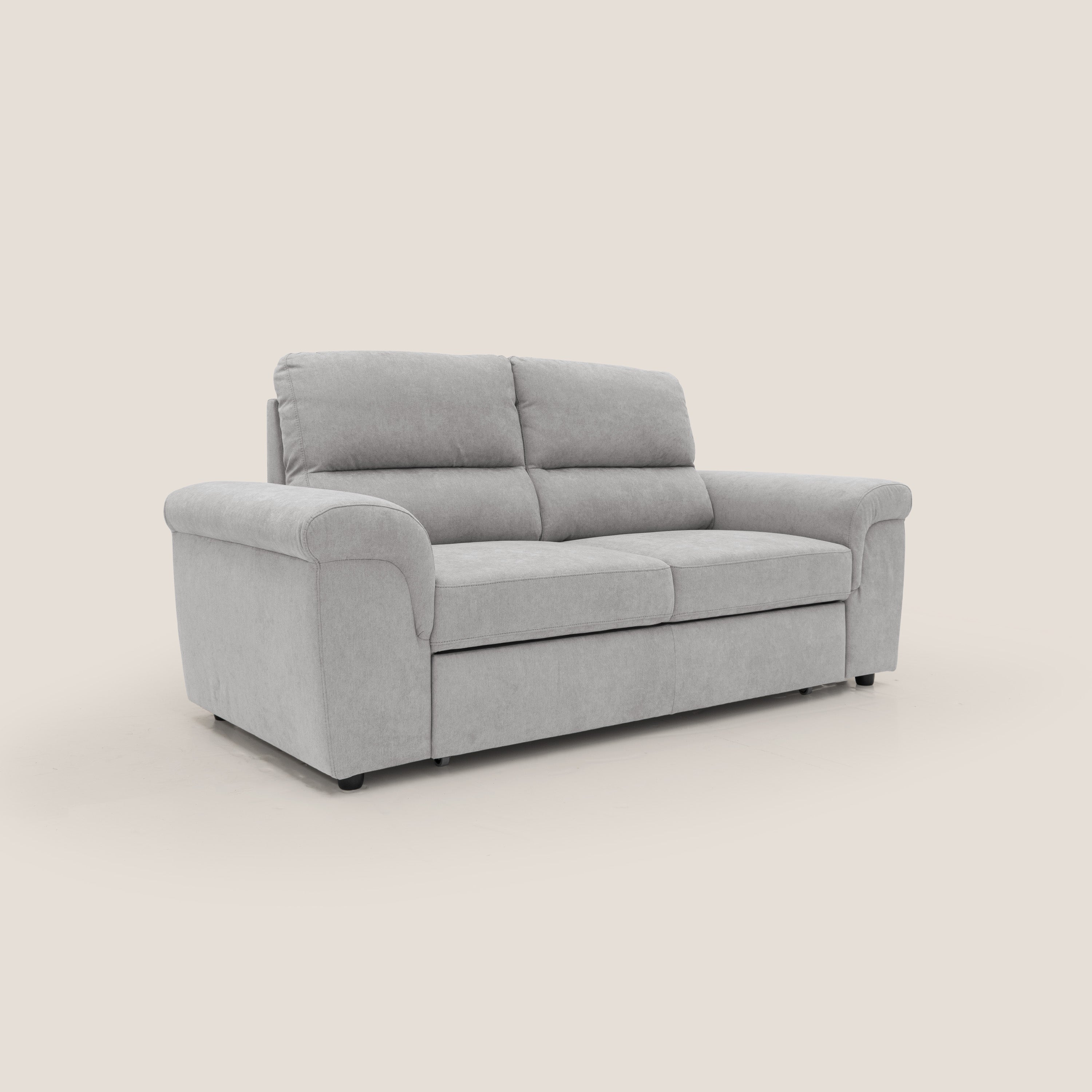 Minerva divano con pouf estraibile poggiapiedi in tessuto morbido impermeabile T02 grigio chiaro - divani.store