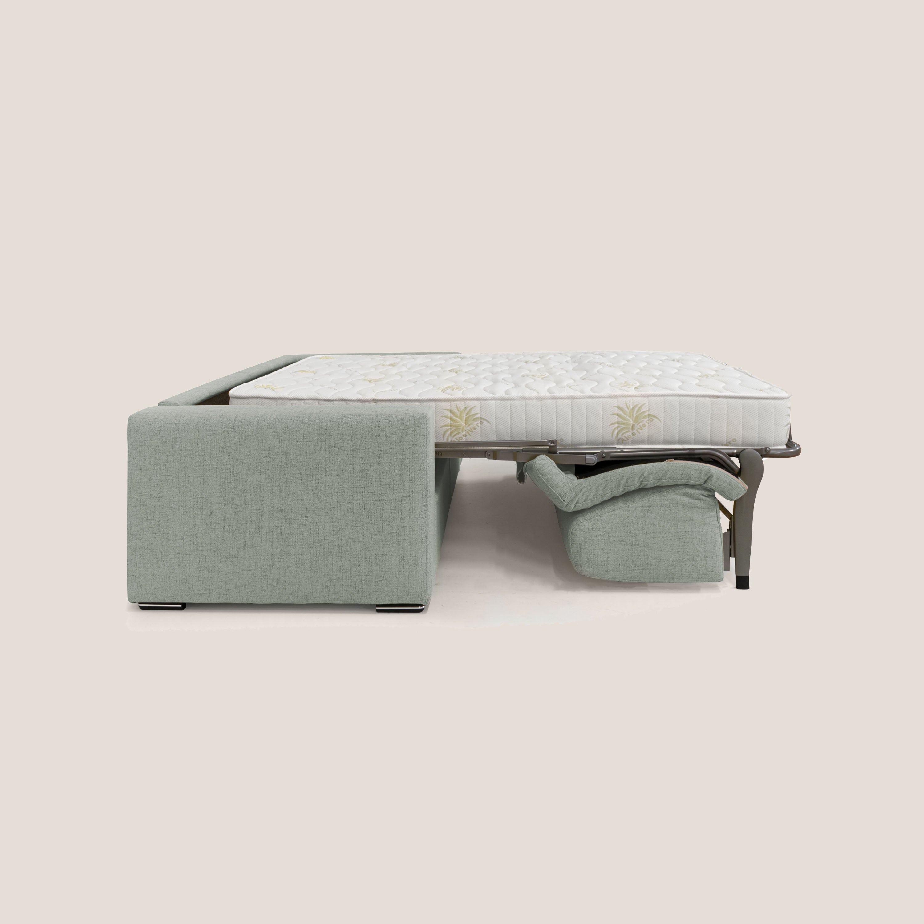 Nixon Divano letto matrimoniale con materasso 20 cm in tessuto impermeabile T03 grigio chiaro - divani.store