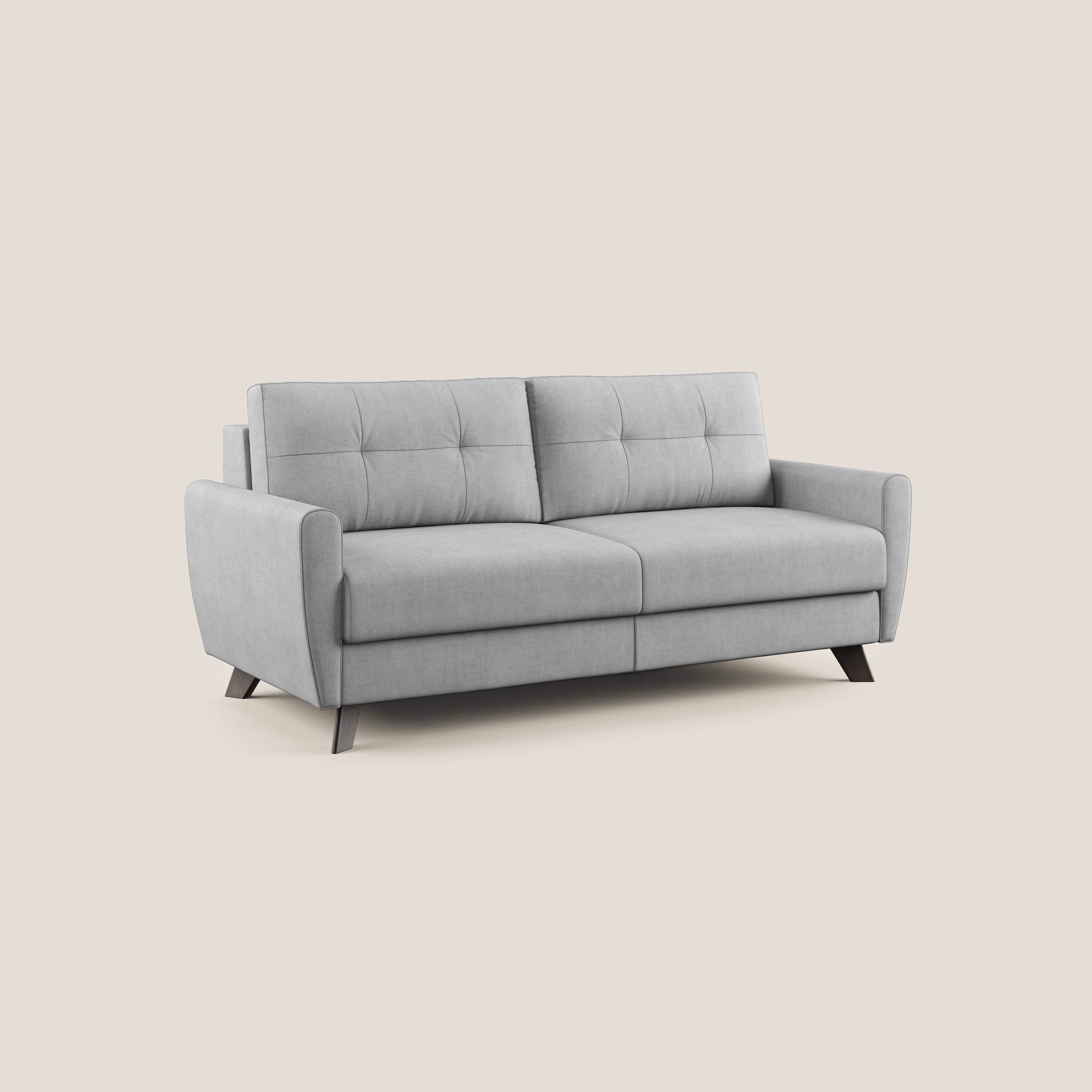 Callisto Divano letto matrimoniale in tessuto morbido impermeabile T02 grigio chiaro - divani.store