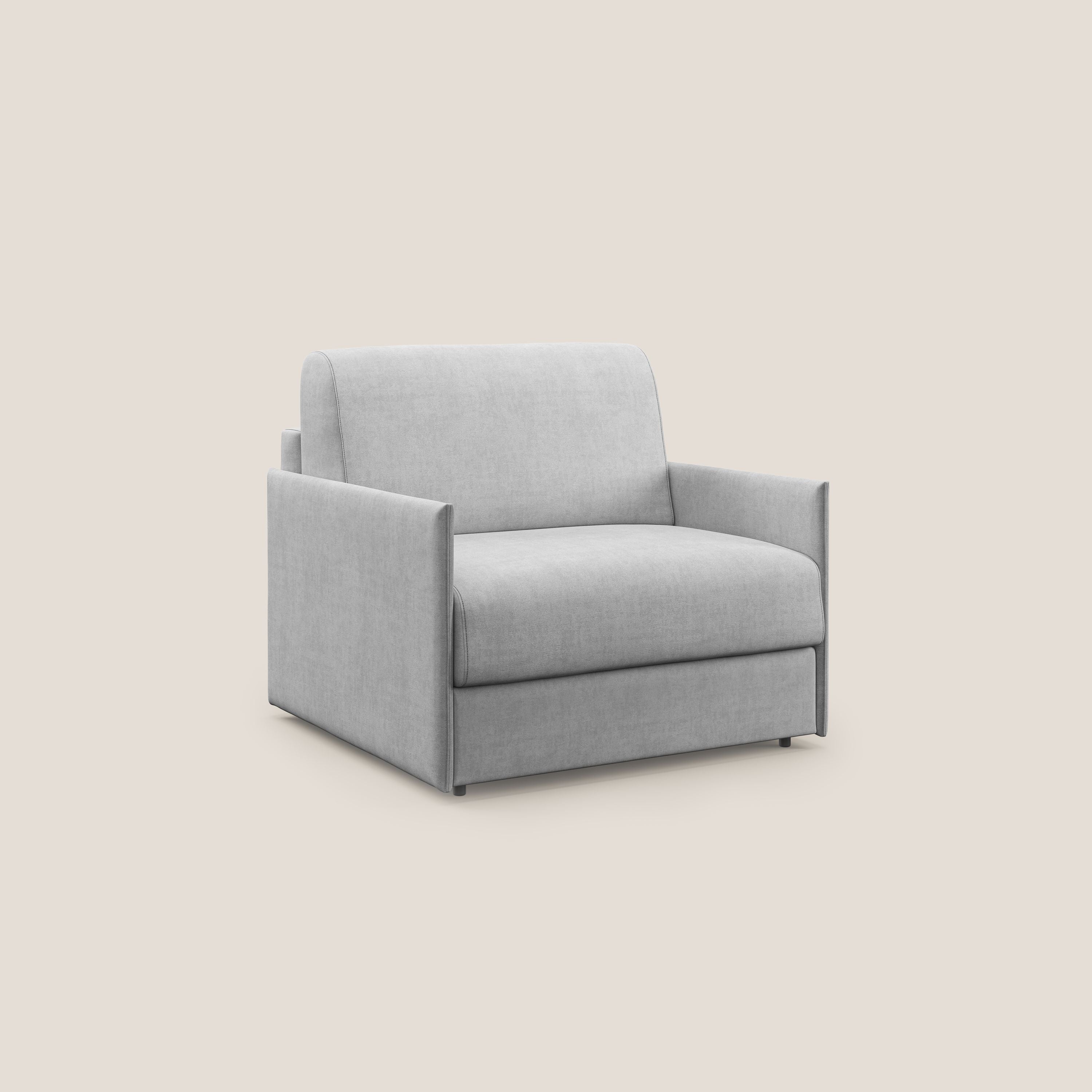 Evans poltrona letto in morbido tessuto impermeabile T02 grigio chiaro - divani.store