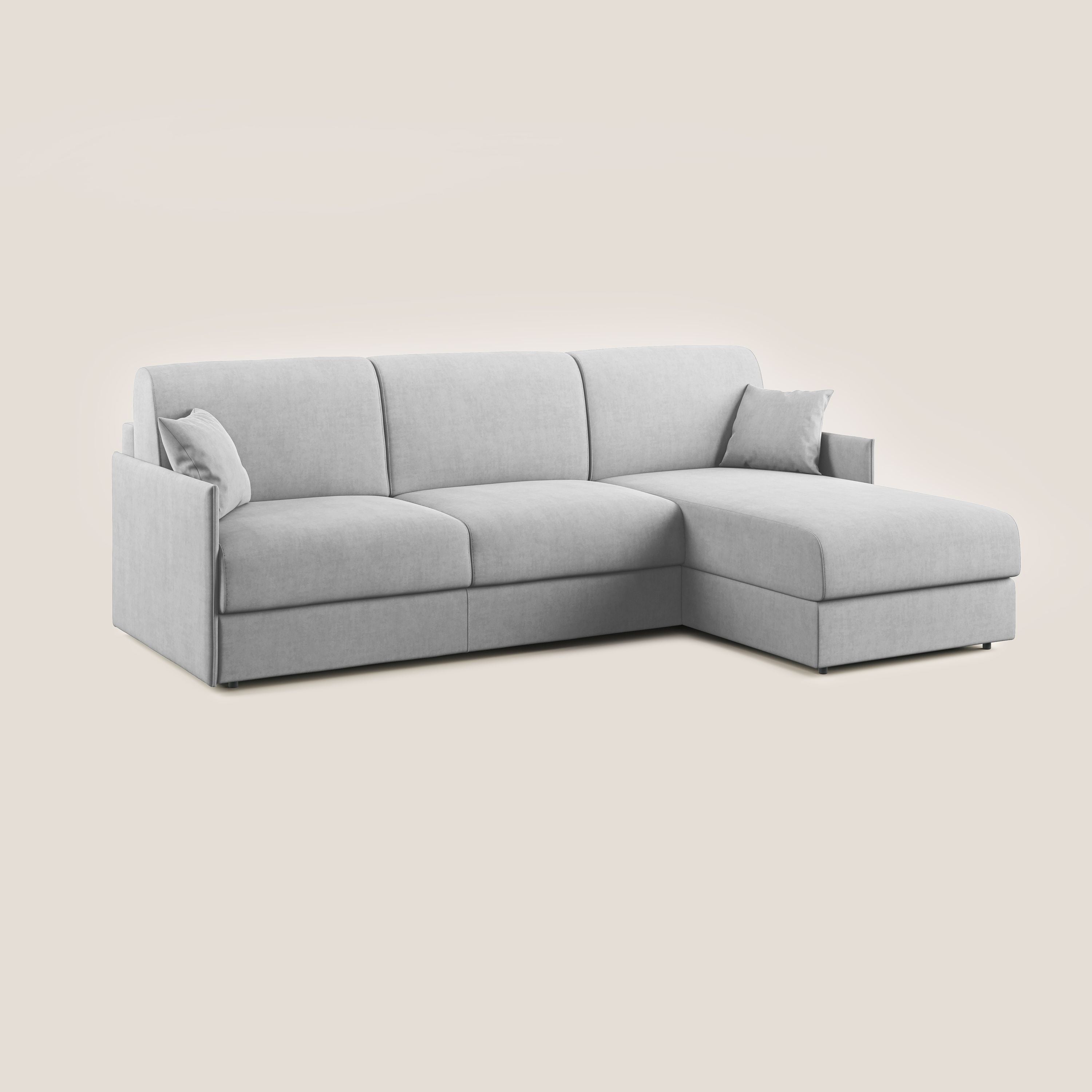 Evans Divano letto angolare con penisola in morbido tessuto impermeabile T02 grigio chiaro - divani.store