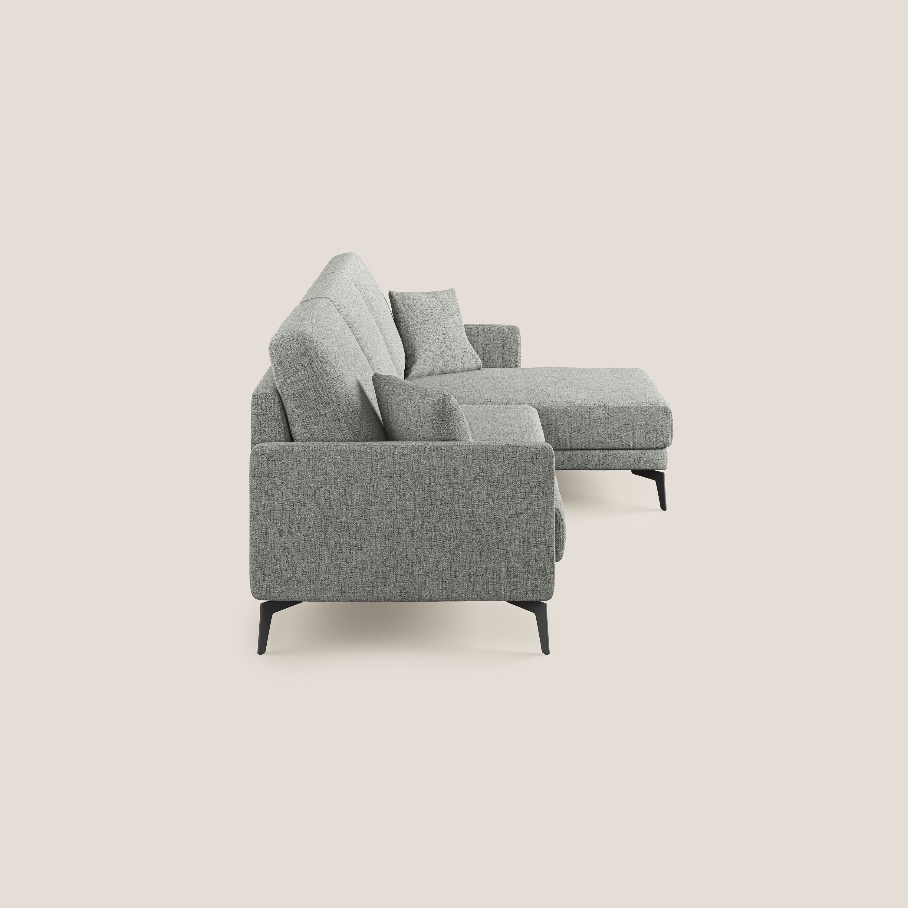Saturno divano angolare moderno in tessuto morbido impermeabile T03 grigio chiaro - divani.store