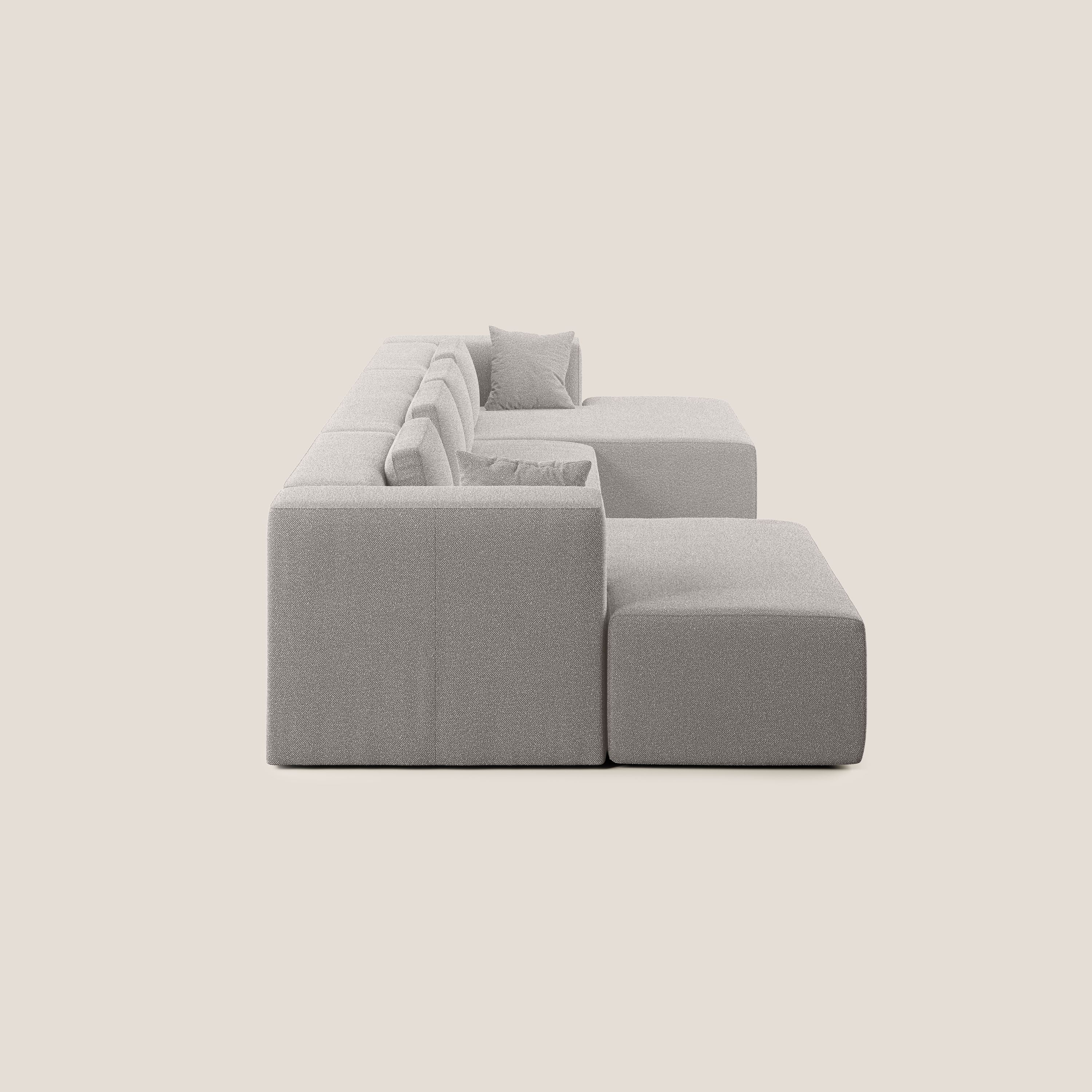 Nettuno divano panoramico in morbido tessuto bouclè T07 grigio - divani.store