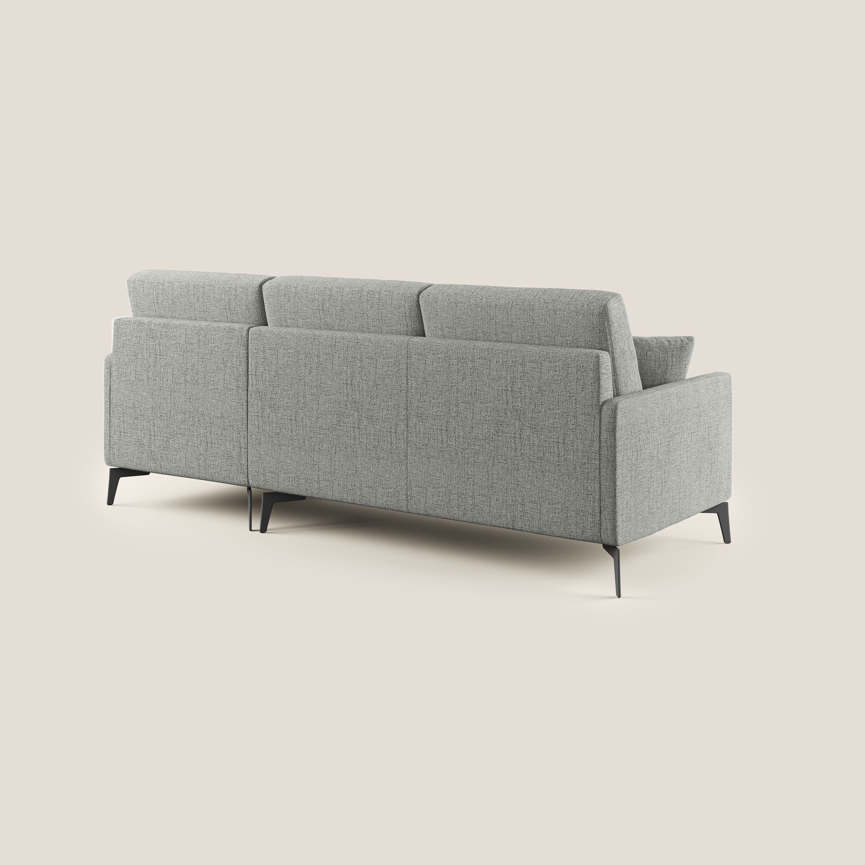 Saturno divano angolare moderno in tessuto morbido impermeabile T03 grigio chiaro - divani.store