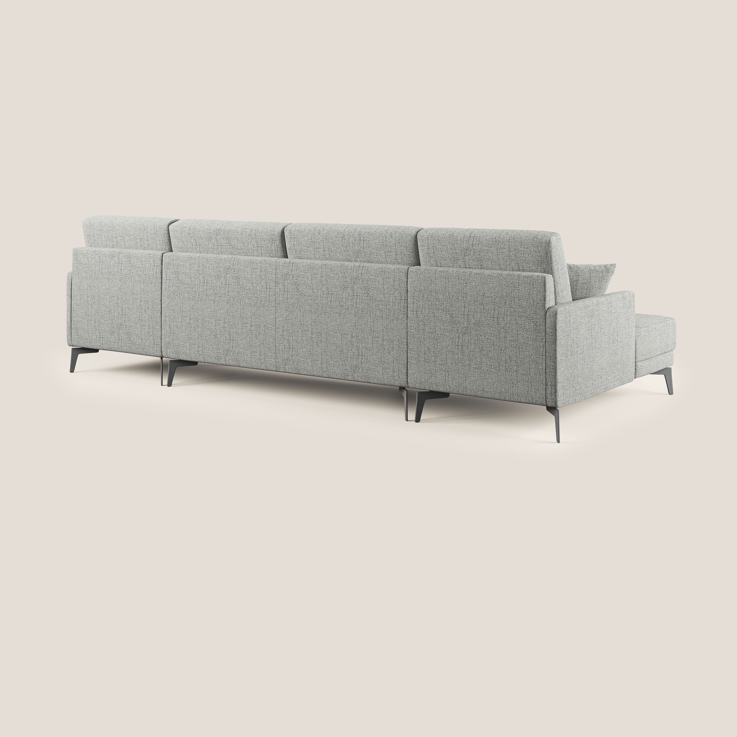 Saturno divano panoramico moderno in tessuto morbido impermeabile T03 grigio chiaro - divani.store