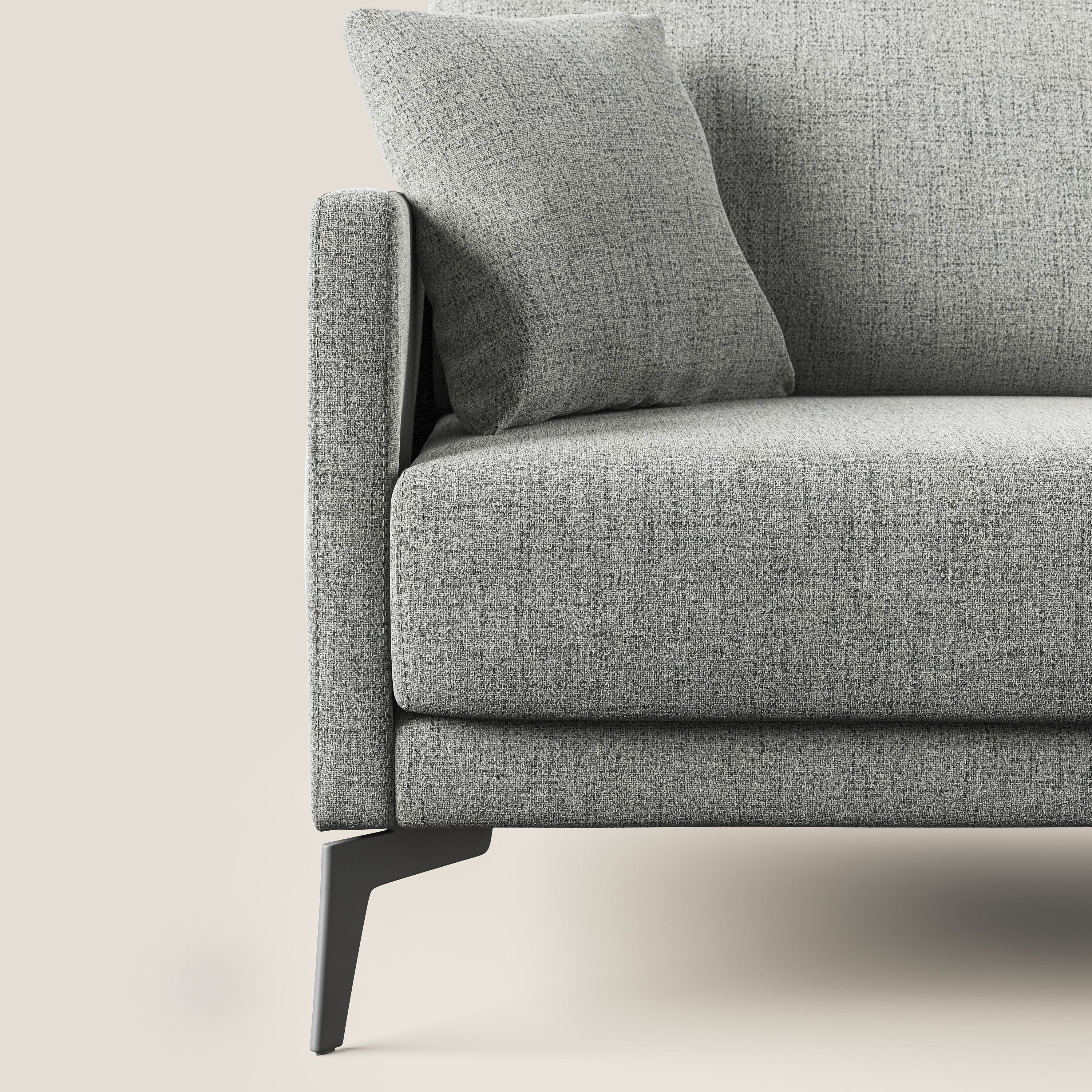 Saturno divano angolare moderno in tessuto morbido impermeabile T03 grigio chiaro - divani.store