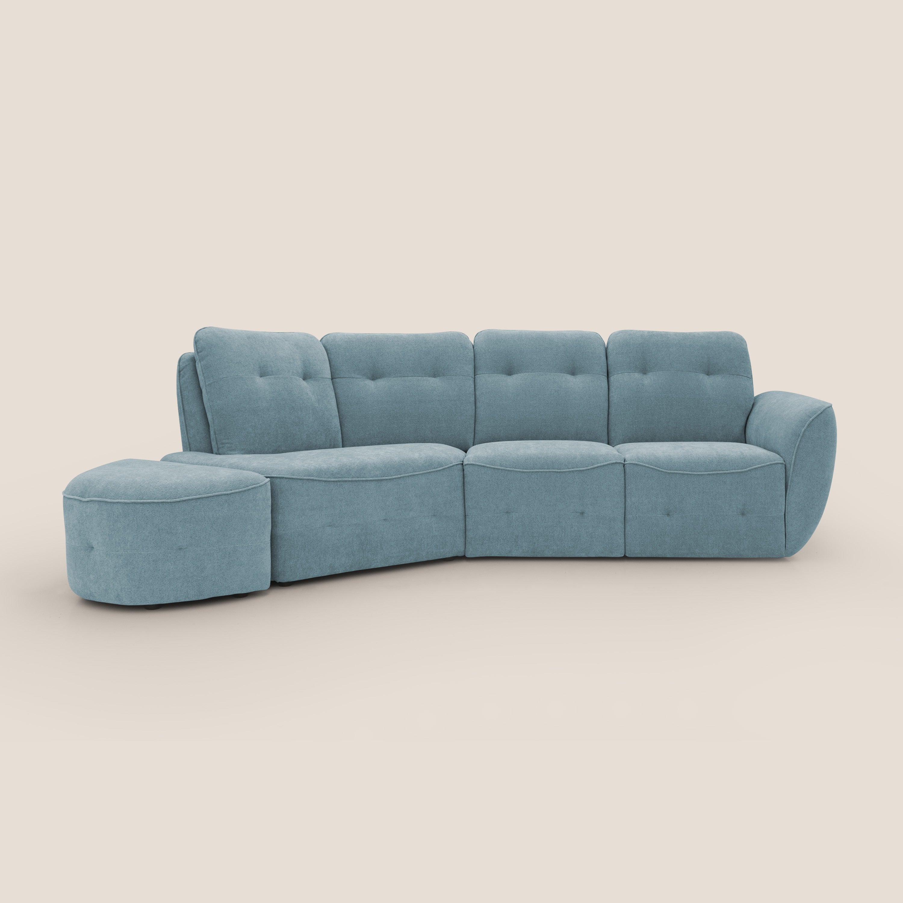 Cerbero divano angolare con pouf mobile in morbido bouclé impermeabile T07 carta da zucchero - divani.store