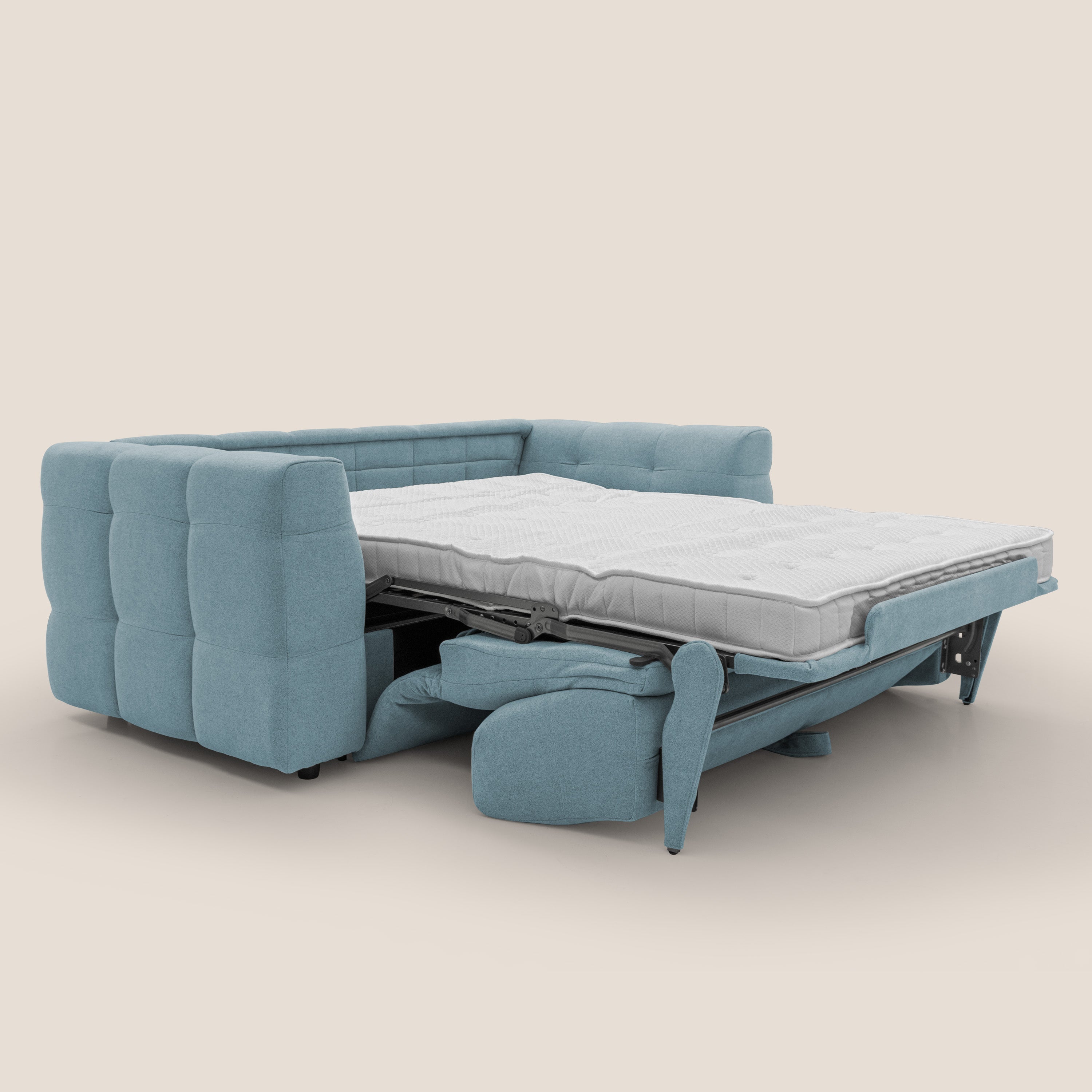 Tender Divano letto matrimoniale dal design innovativo in tessuto bouclet impermeabile T07 carta da zucchero - divani.store