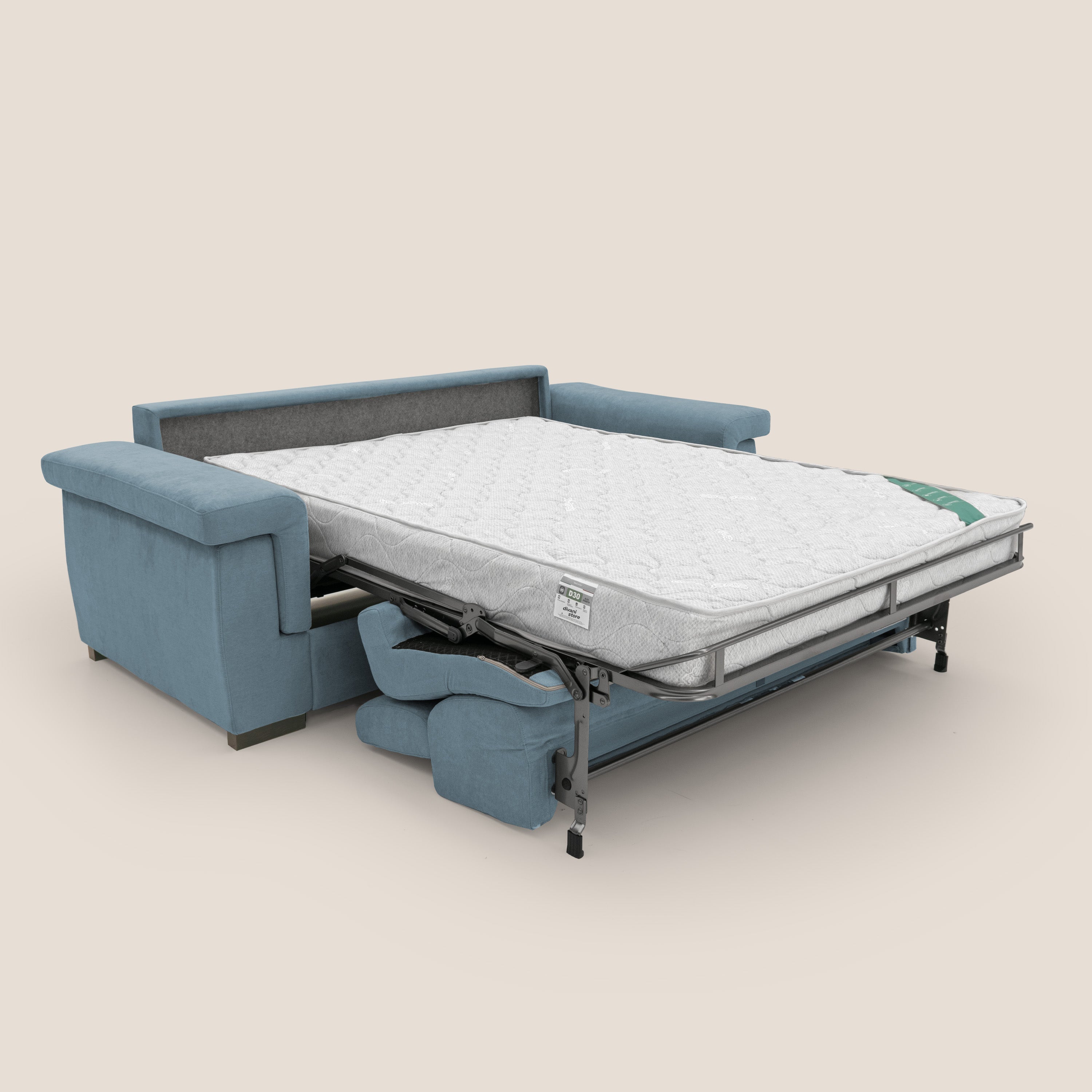 Bjorn divano letto sfoderabile con materasso H18 cm e poggiatesta reclinabili in tessuto impermeabile T02 carta da zucchero - divani.store