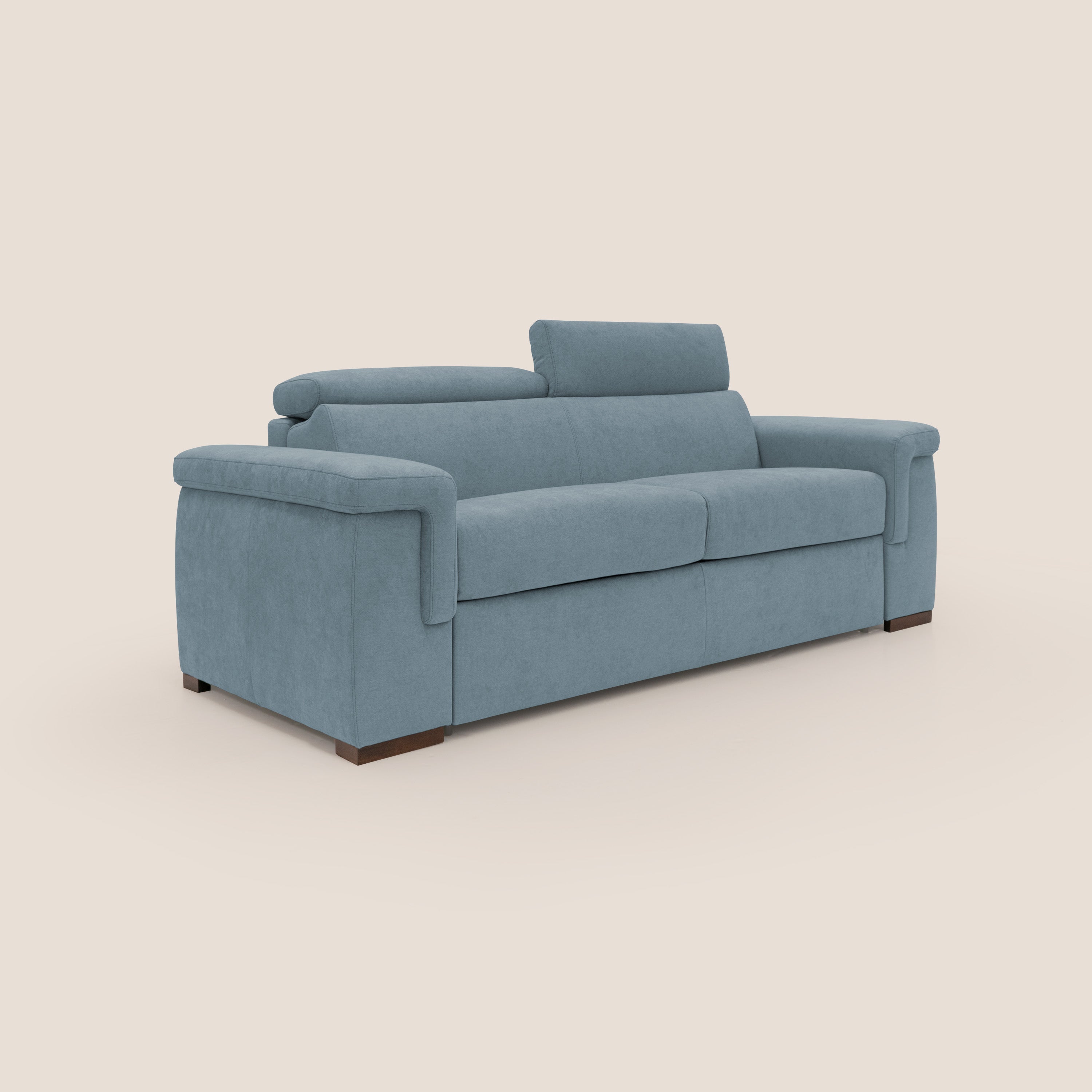 Giunone divano letto con materasso alto 18 cm e poggiatesta reclinabili in tessuto impermeabile T02 carta da zucchero - divani.store