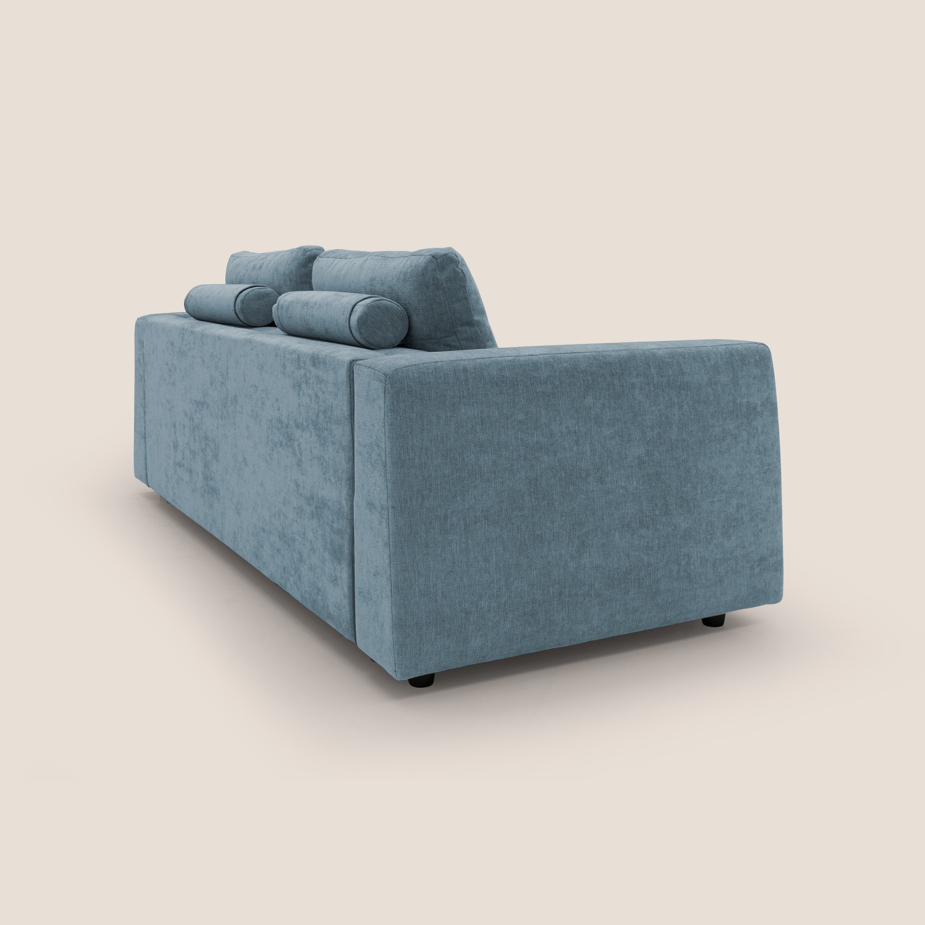 Freia Divano letto minimal materasso h15 cm con morbidi schienali in tessuto impermeabile T14 carta da zucchero - divani.store