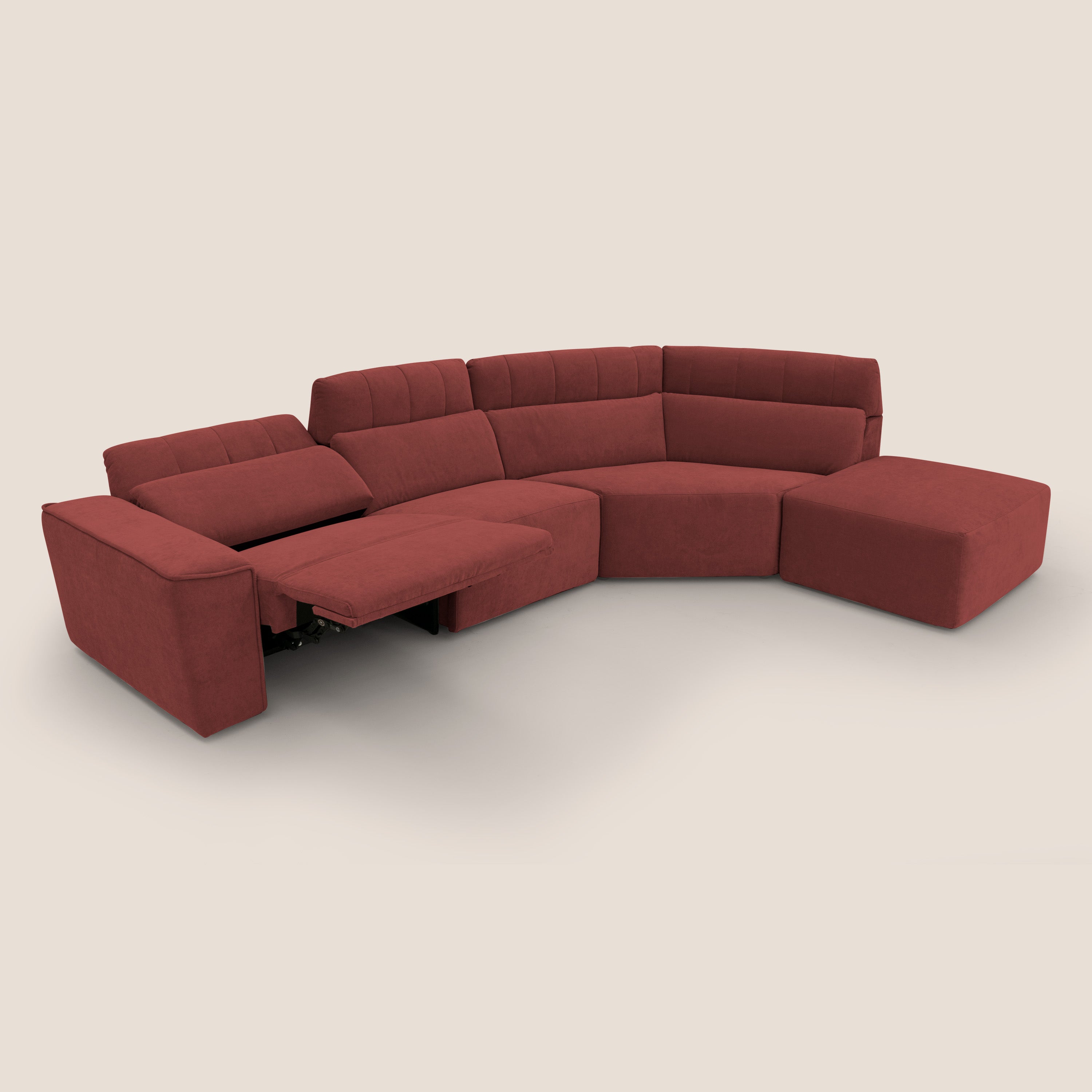 Clark Divano angolare con opzione relax elettrico in tessuto smacchiabile impermeabile T17 rosso - divani.store