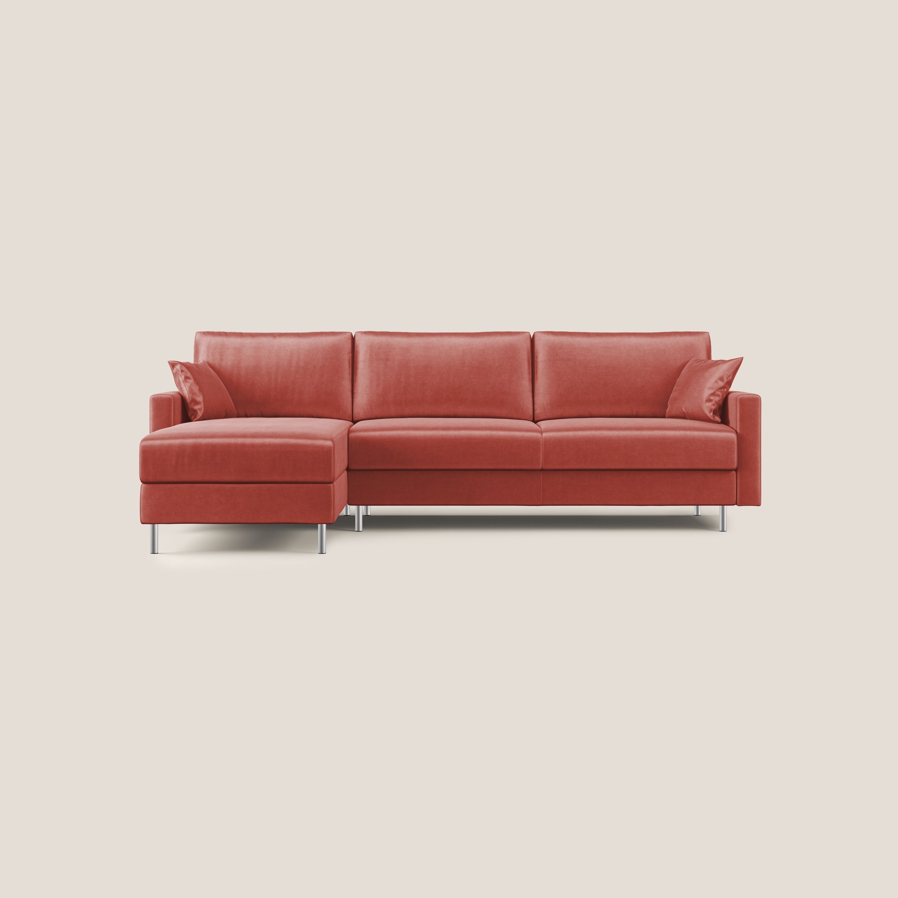 Andromeda divano letto angolare in velluto morbido impermeabile T01 salmone - divani.store