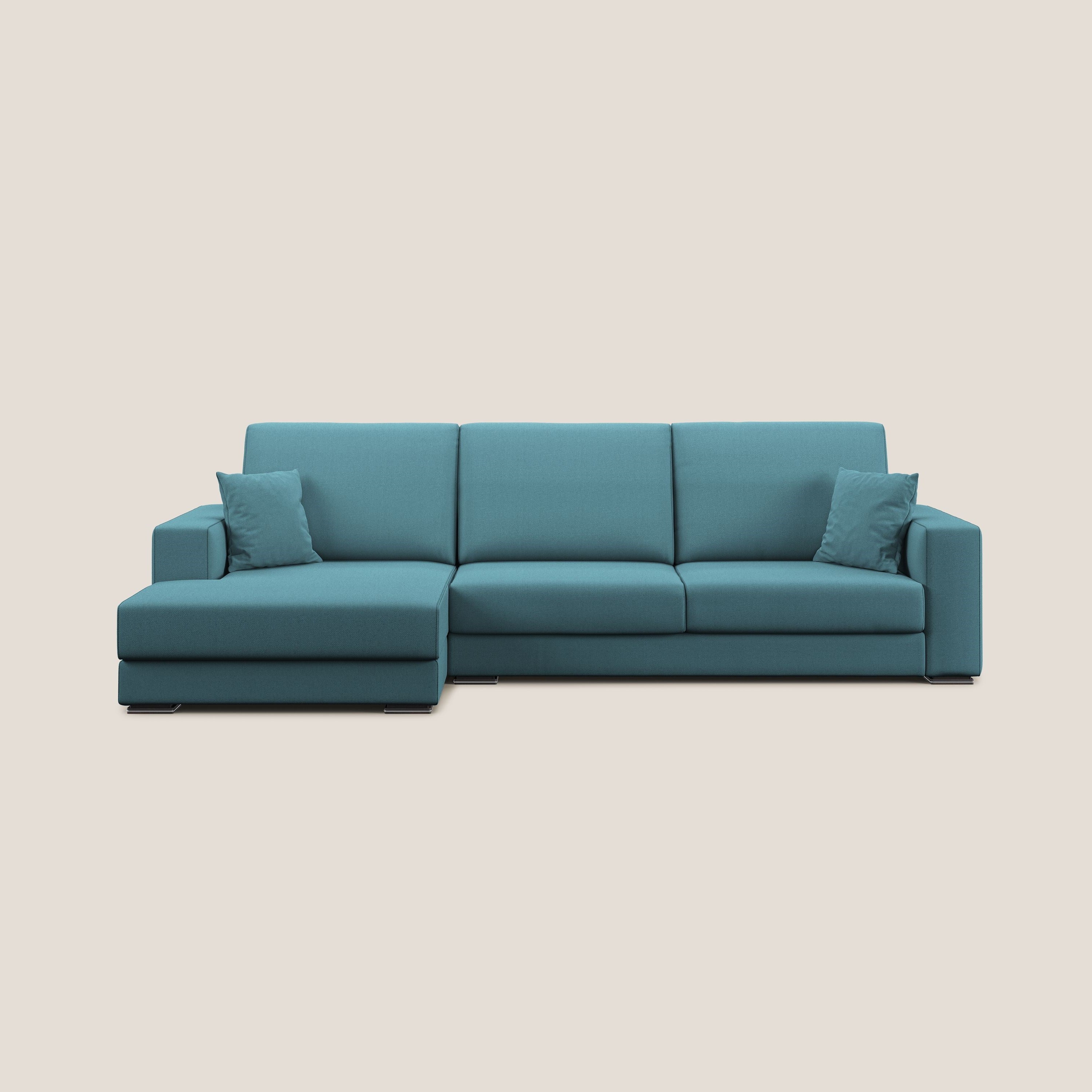Marte divano angolare in tessuto smacchiabile impermeabile T08 azzurro - divani.store