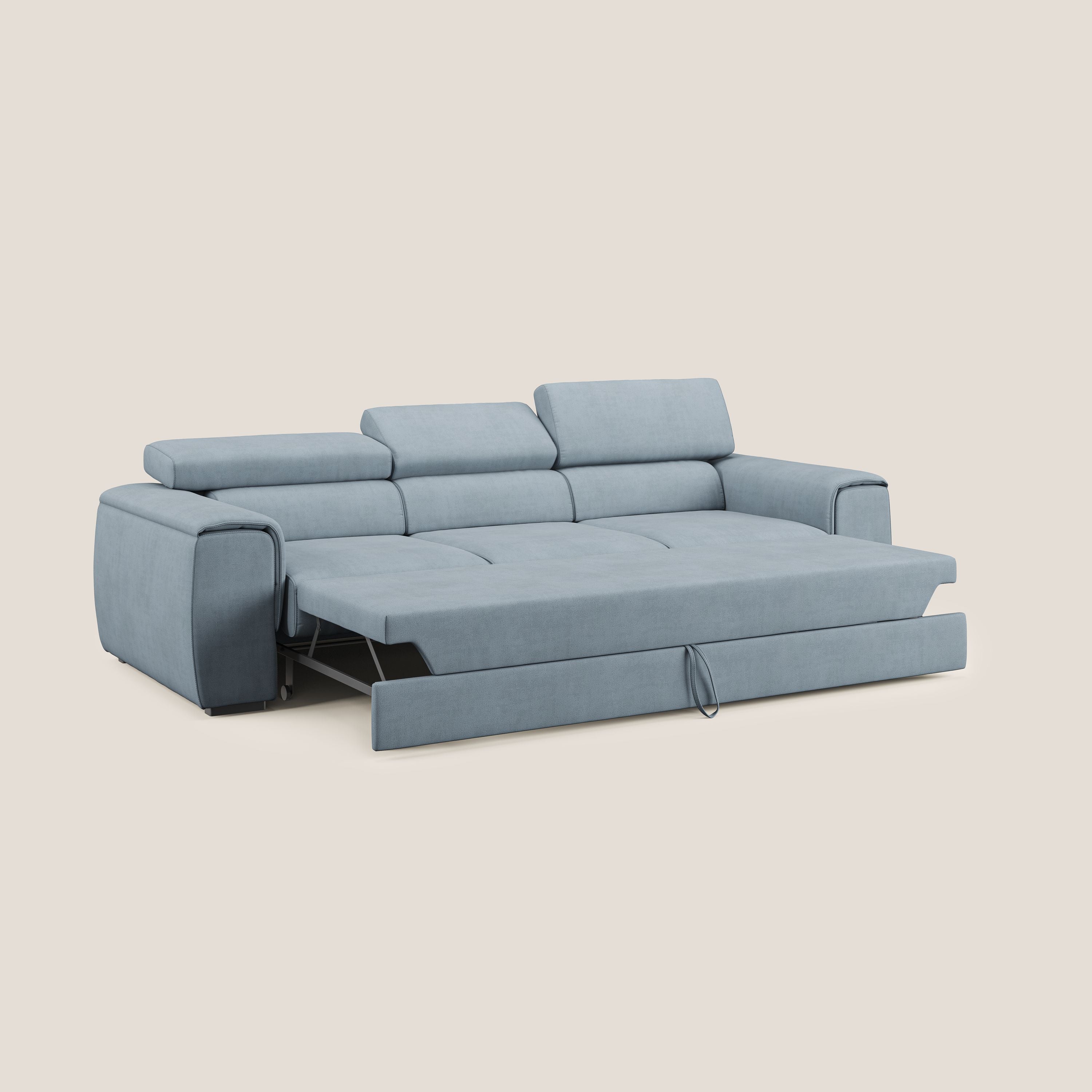 Zeno Divano con pouf estraibile poggiapiedi a 3 sedute in tessuto morbido impermeabile T02 carta da zucchero - divani.store