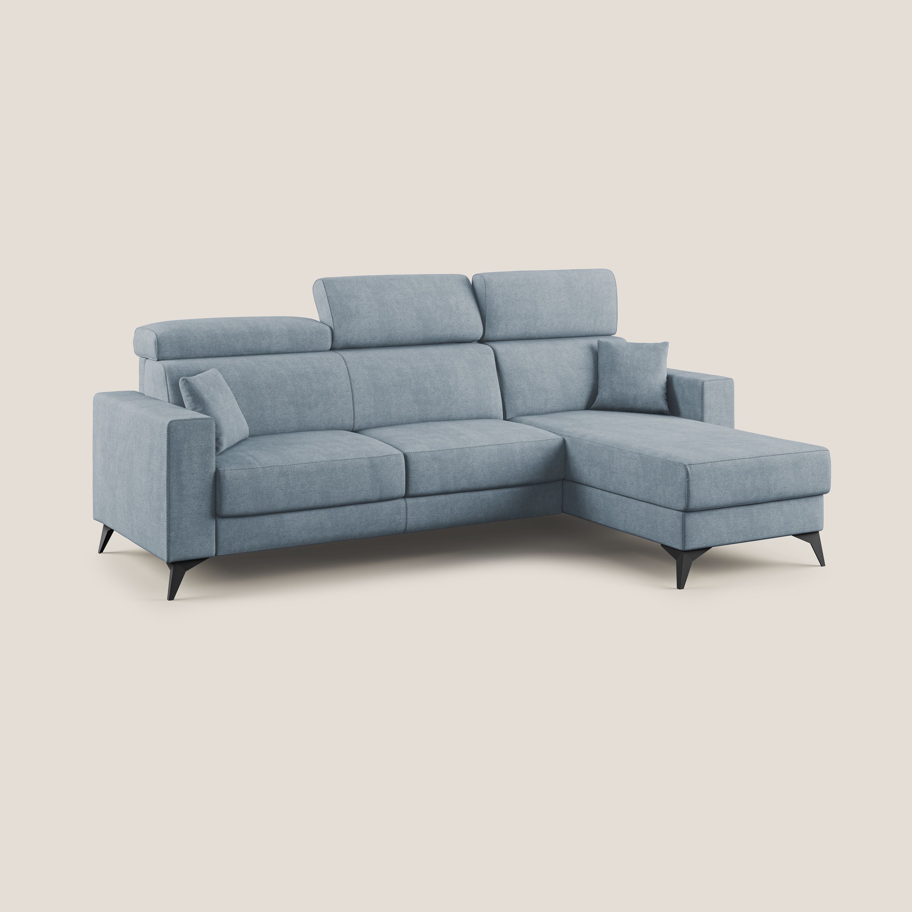 Pegaso divano letto angolare con poggiatesta reclinabili e rivestimento impermeabile T02 carta da zucchero - divani.store