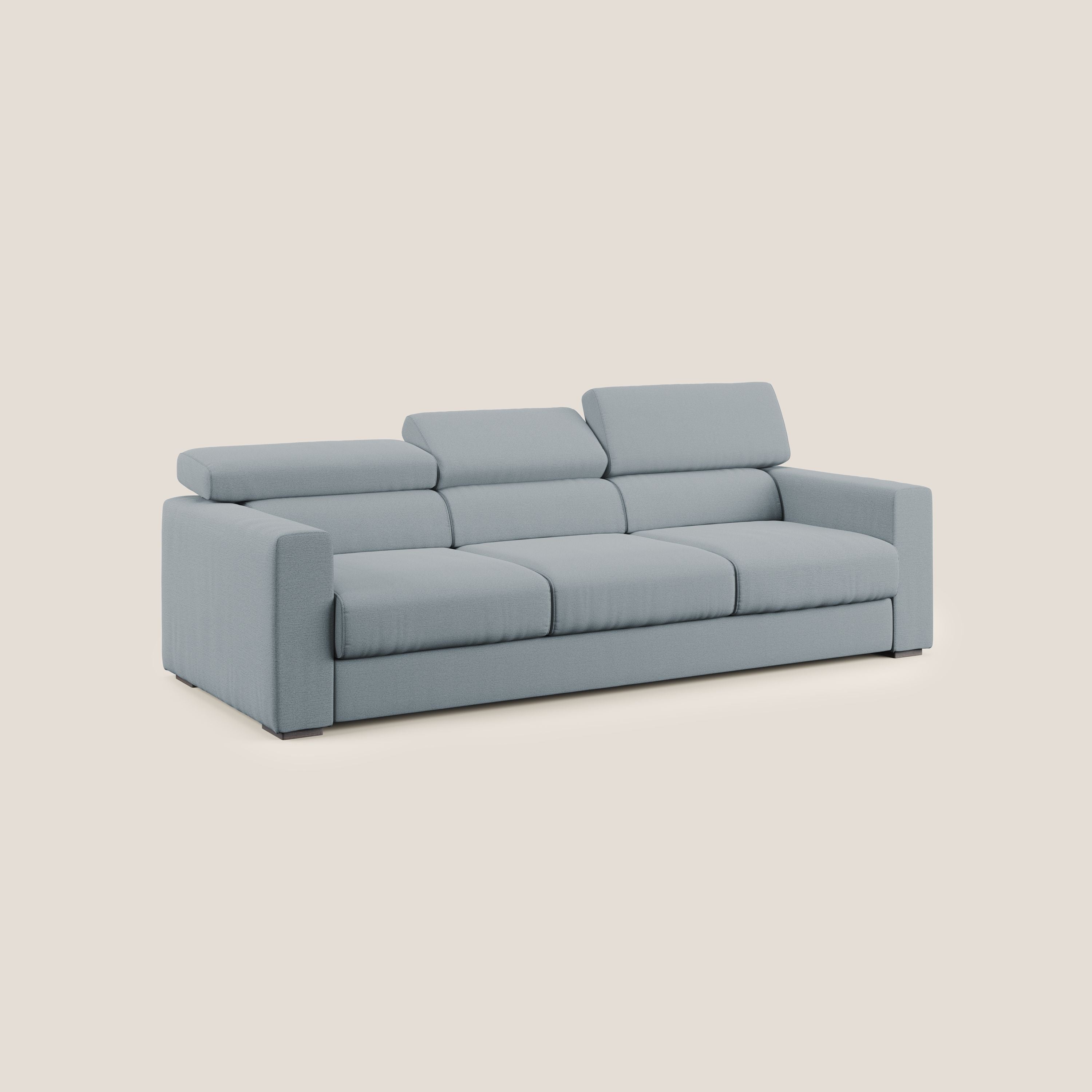 Dylan divano a 3 sedute con pouf estraibile poggiapiedi in tessuto fiammato simil cotone impermeabile T19 carta da zucchero - divani.store