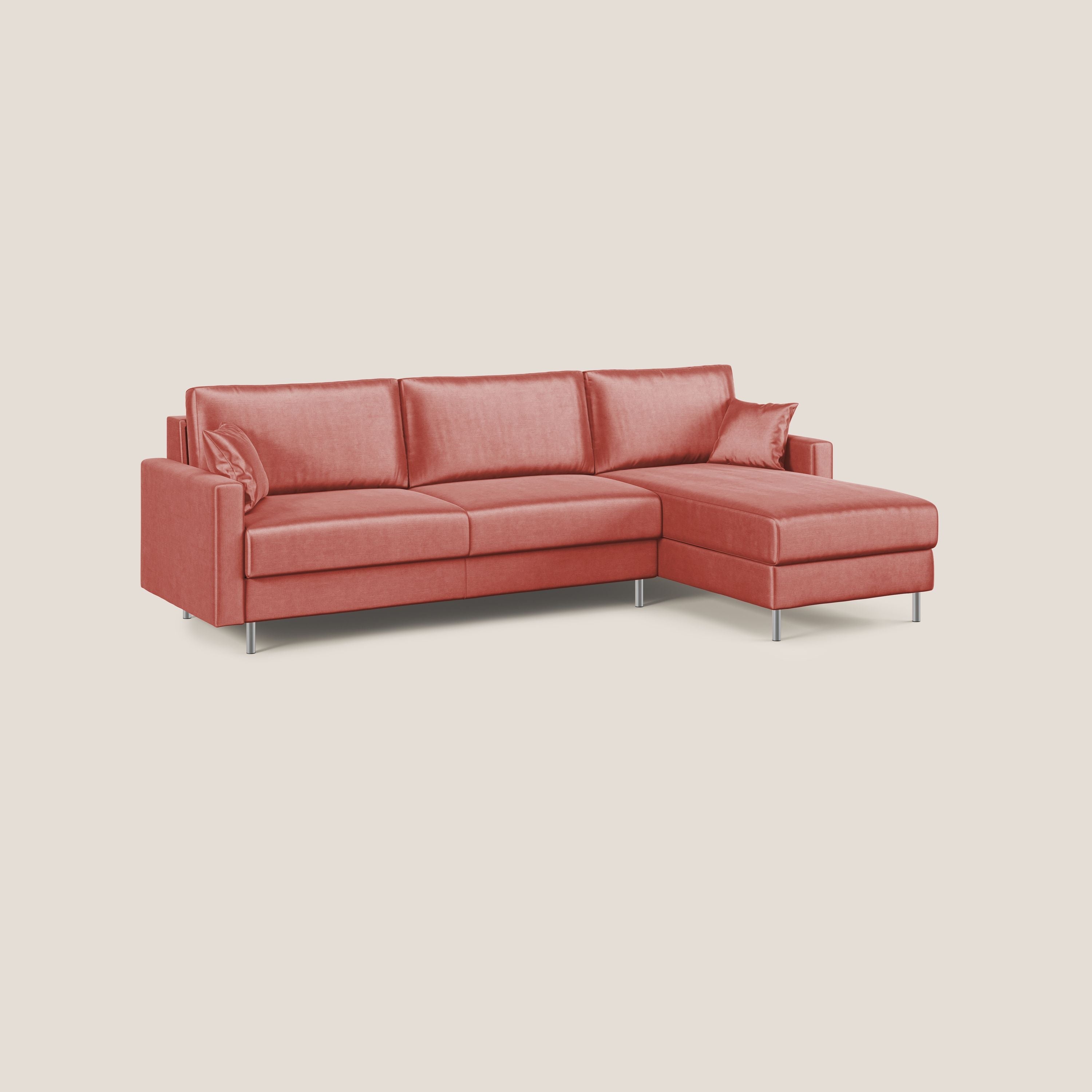 Andromeda divano letto angolare in velluto morbido impermeabile T01 salmone - divani.store
