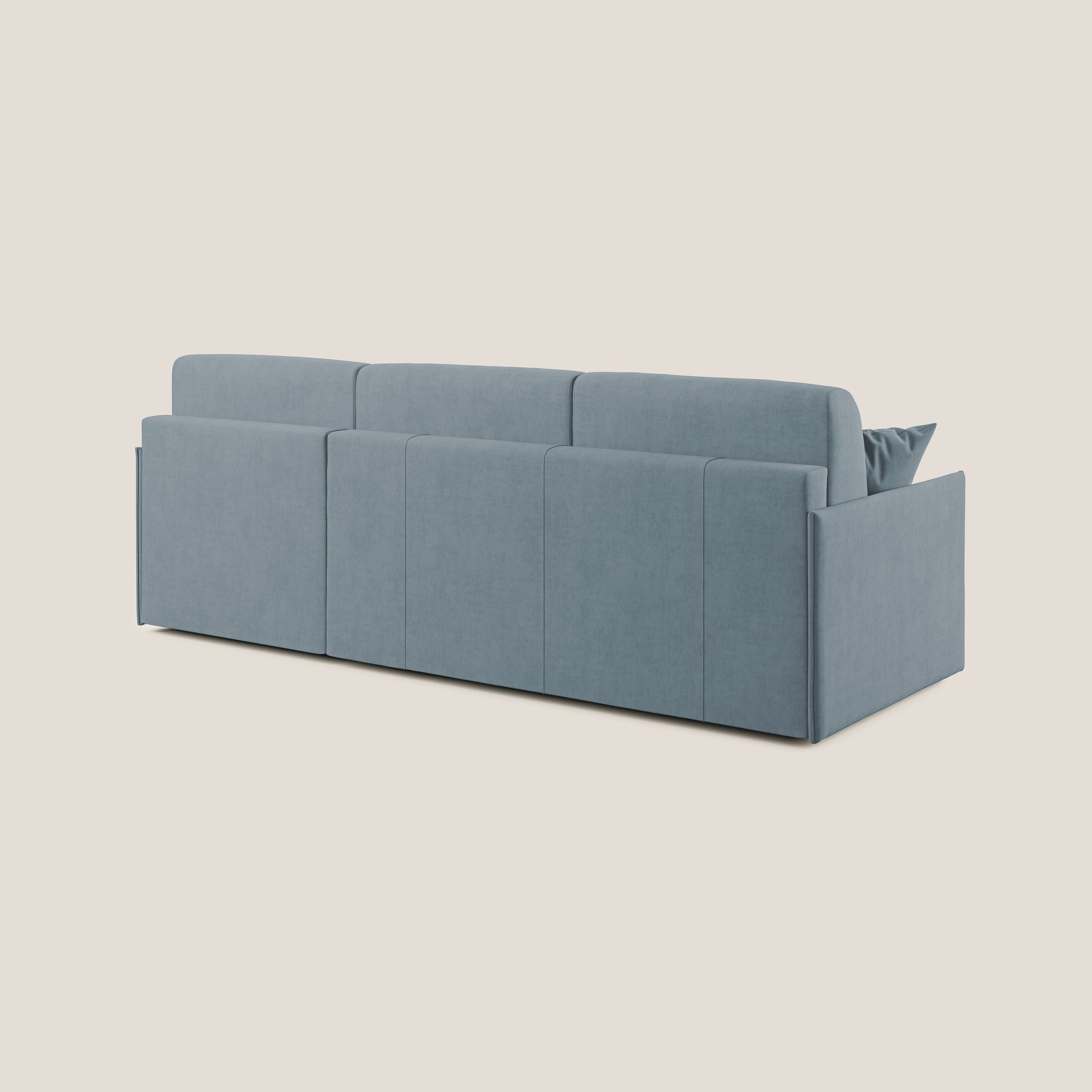 Evans Divano letto angolare con penisola in morbido tessuto impermeabile T02 carta da zucchero - divani.store
