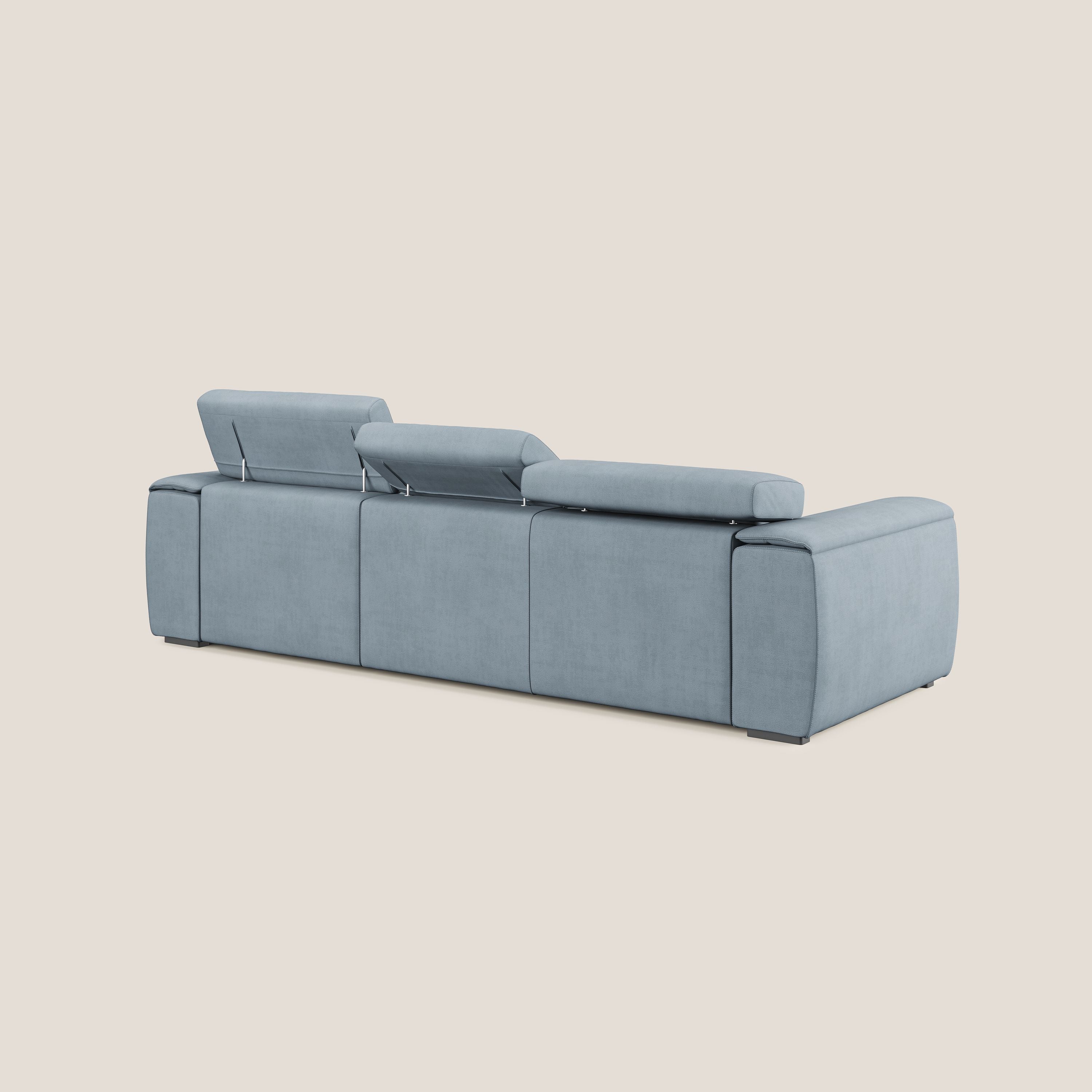 Zeno Divano con pouf estraibile poggiapiedi a 3 sedute in tessuto morbido impermeabile T02 carta da zucchero - divani.store