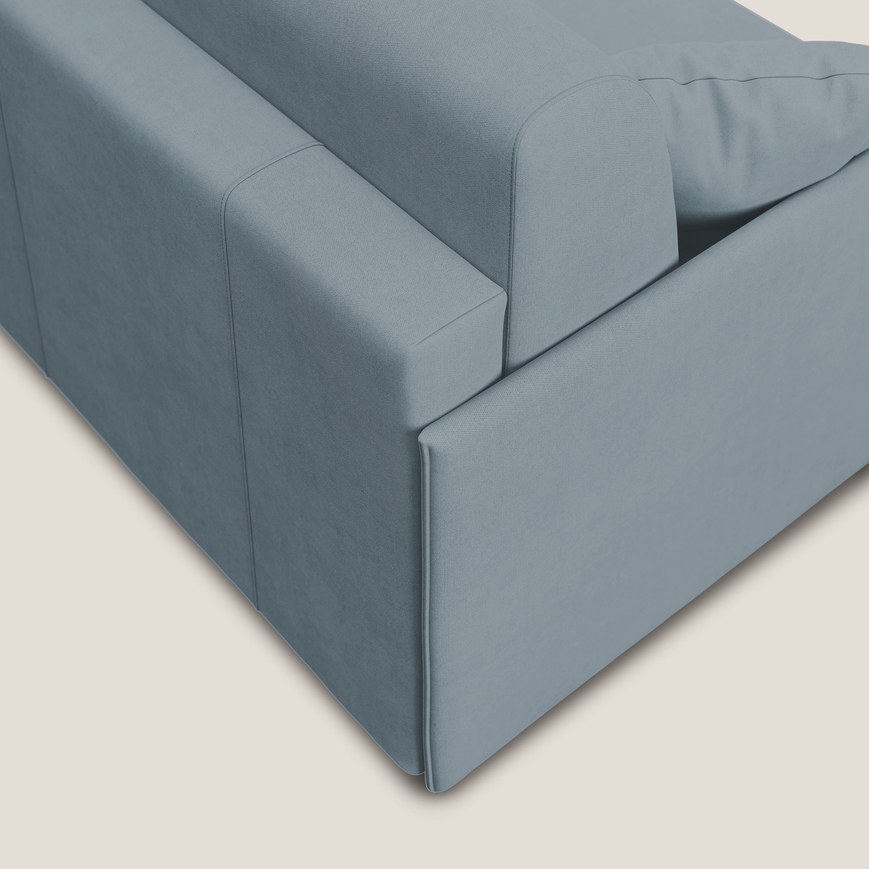Evans Divano letto angolare con penisola in morbido tessuto impermeabile T02 carta da zucchero - divani.store
