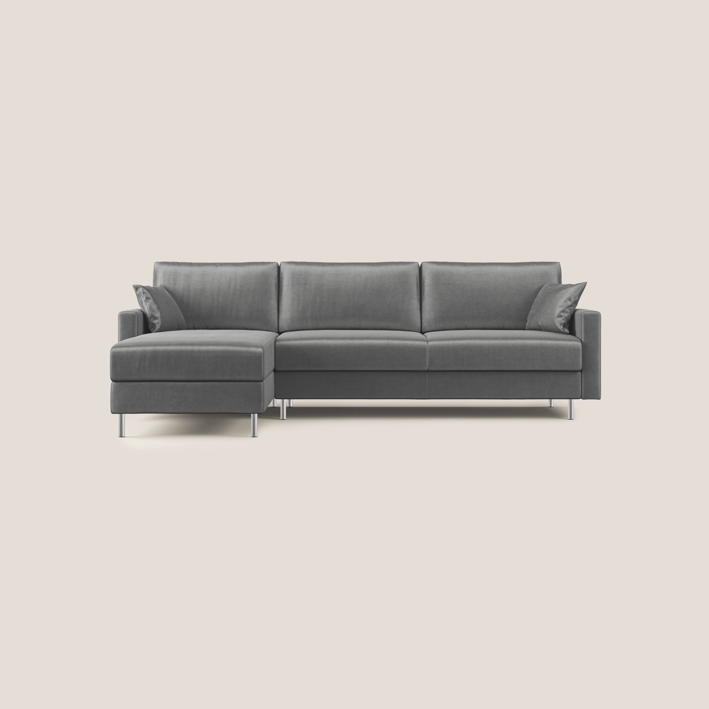 Andromeda divano letto angolare in velluto morbido impermeabile T01 grigio - divani.store
