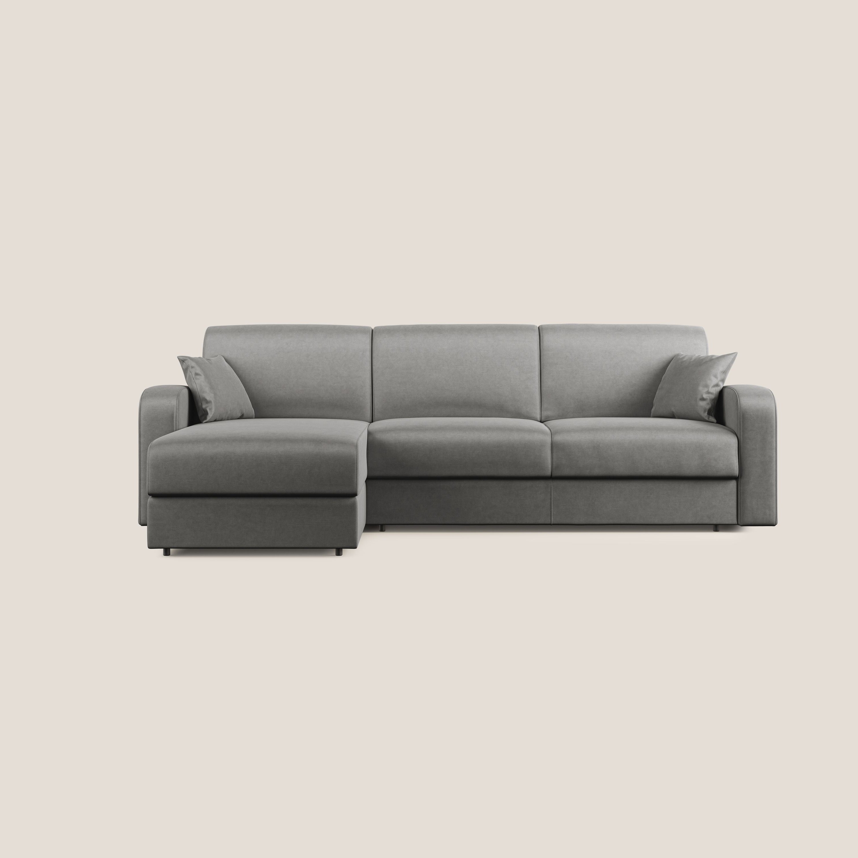 Lebron Divano letto angolare con penisola in velluto morbido T01 grigio - divani.store