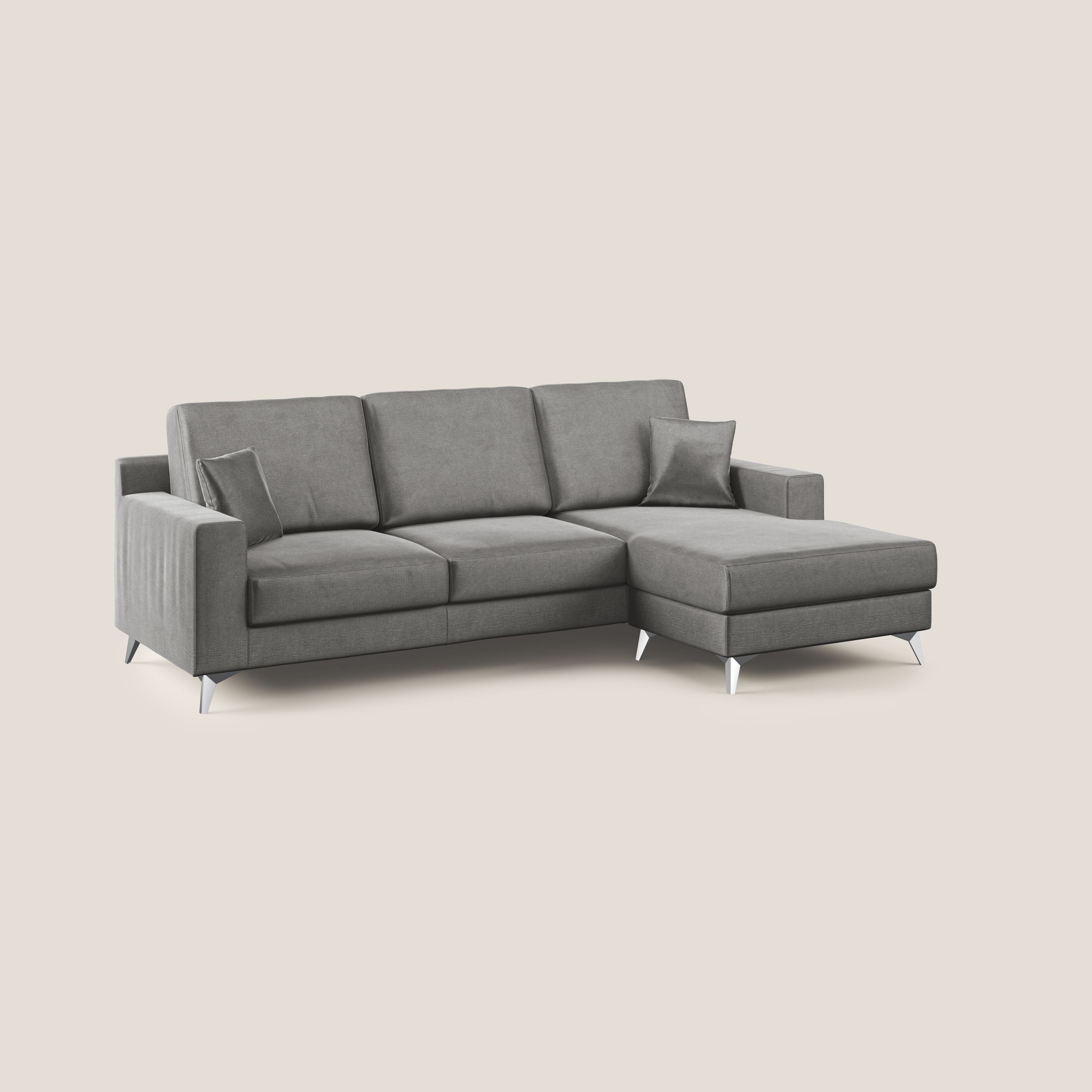 Michael divano moderno angolare con penisola in morbido velluto impermeabile T01 grigio - divani.store