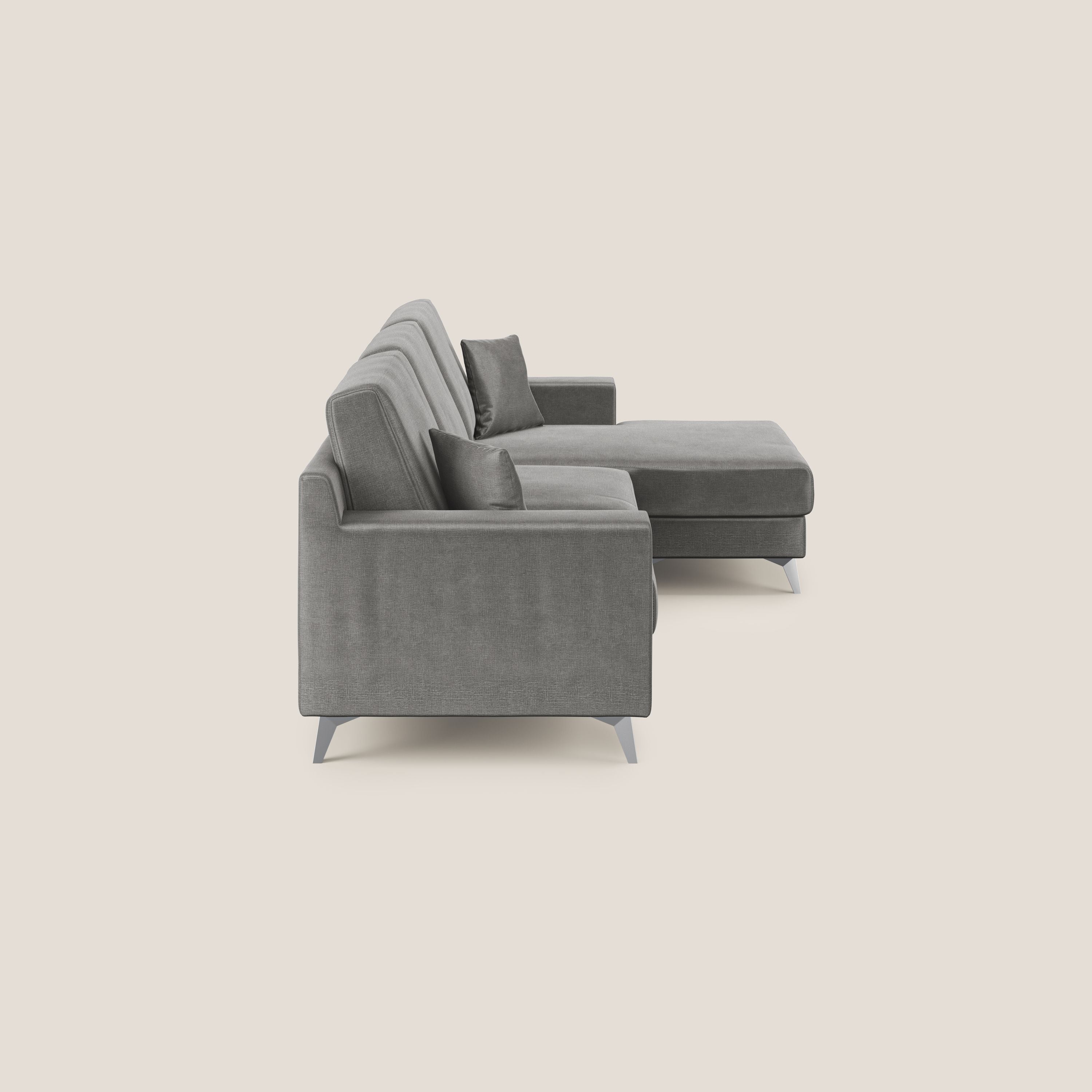Michael divano moderno angolare con penisola in morbido velluto impermeabile T01 grigio - divani.store