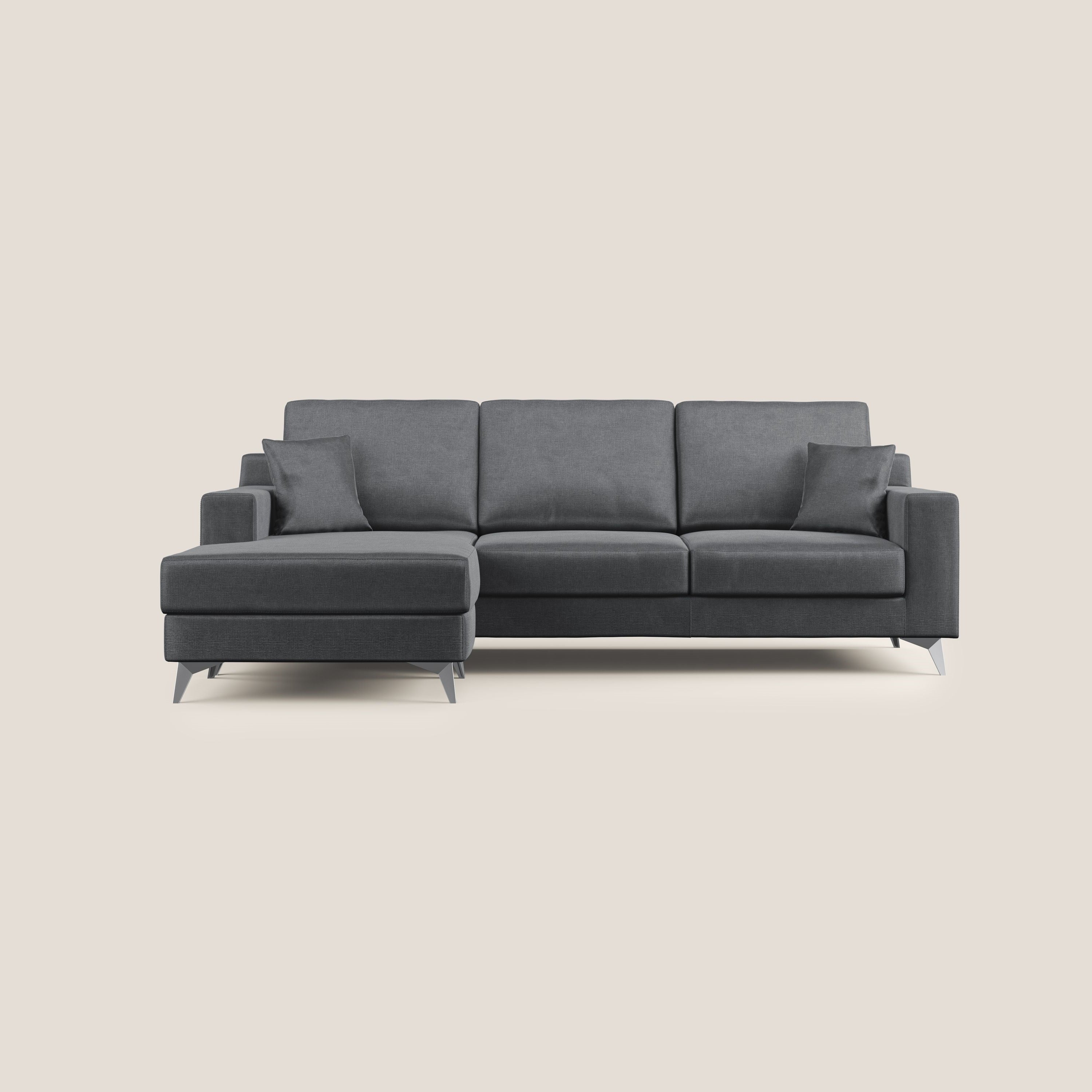 Michael divano moderno angolare con penisola in morbido velluto impermeabile T01 antracite - divani.store