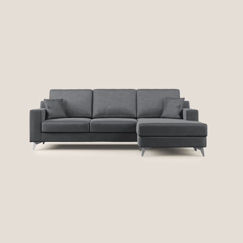 Michael divano moderno angolare con penisola in morbido velluto impermeabile T01 antracite - divani.store