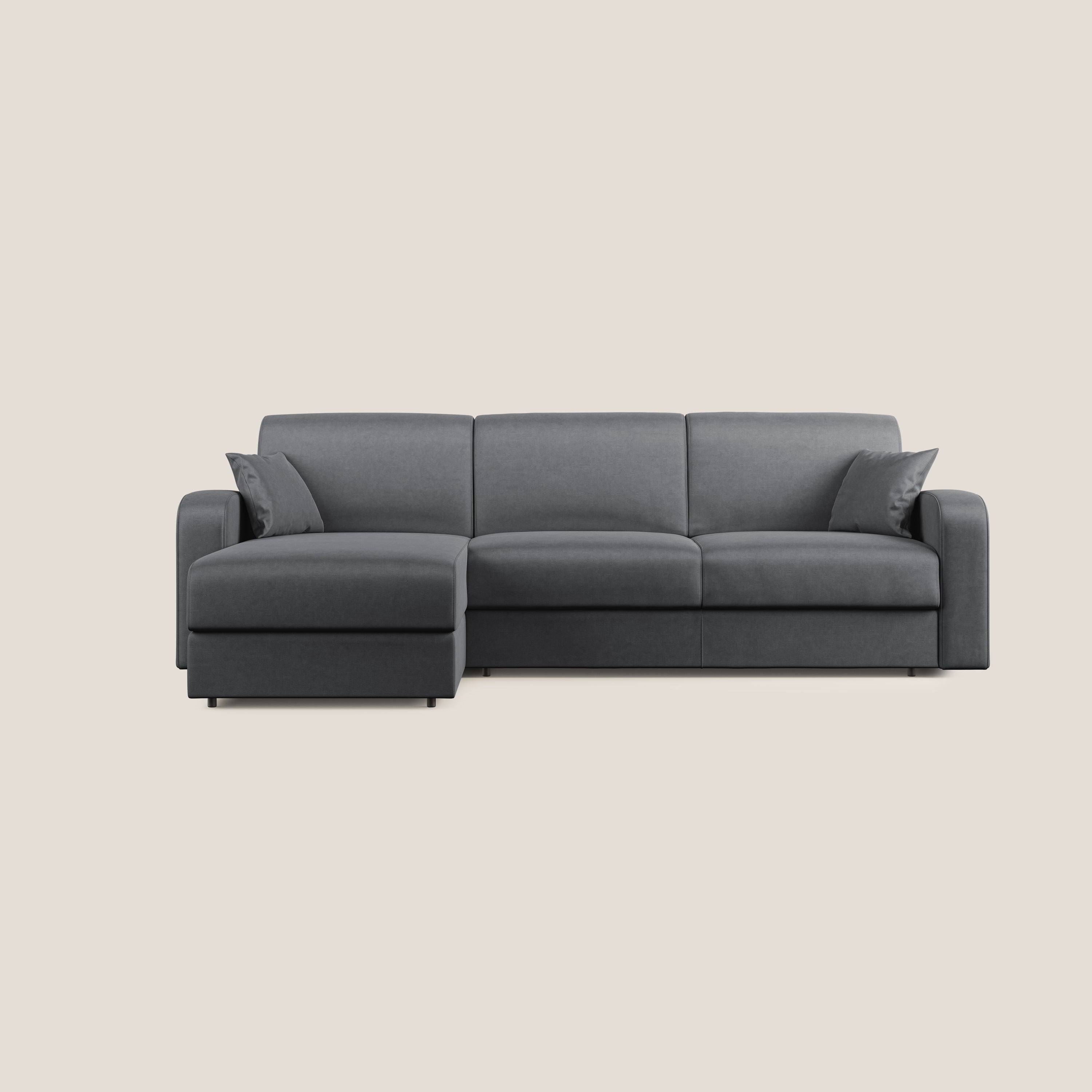 Lebron Divano letto angolare con penisola in velluto morbido T01 antracite - divani.store