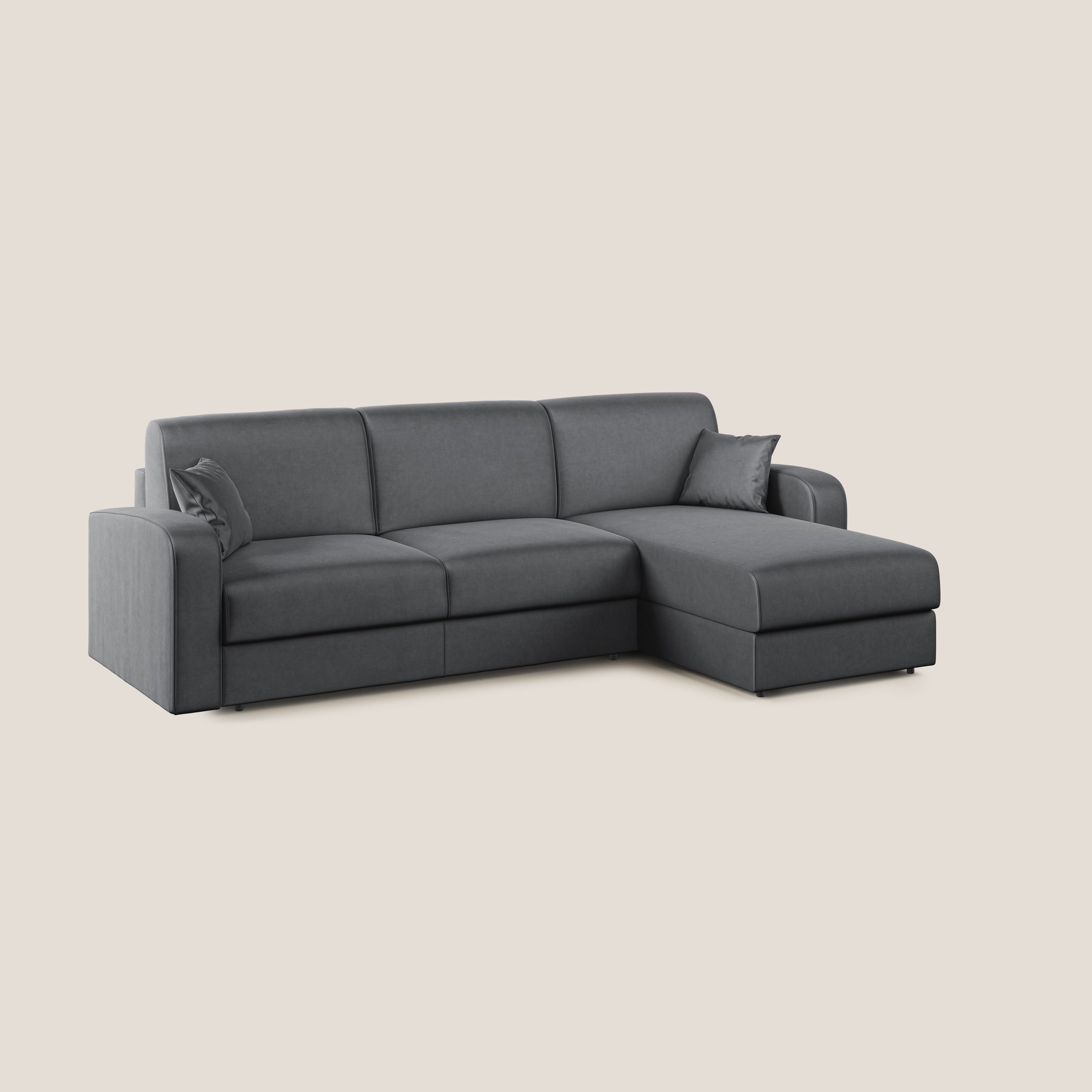 Lebron Divano letto angolare con penisola in velluto morbido T01 antracite - divani.store