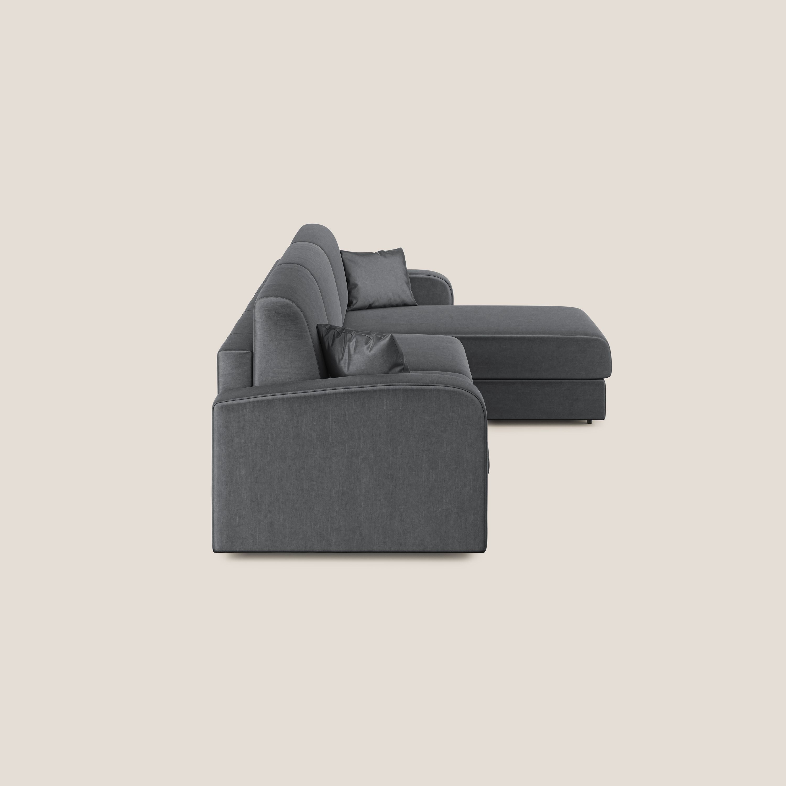 Lebron Divano letto angolare con penisola in velluto morbido T01 antracite - divani.store