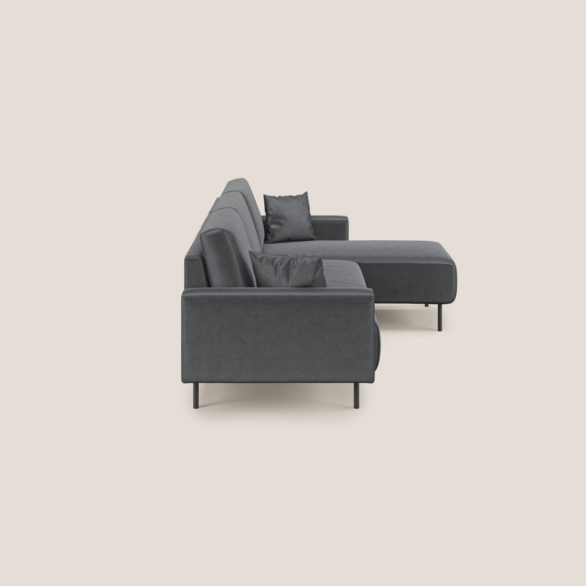 Arthur divano angolare destro 224 cm in velluto morbido impermeabile T01 ANTRACITE